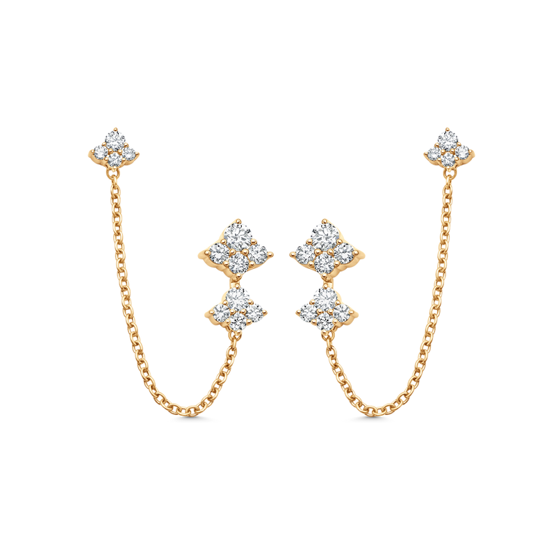 Dujour Gold and Diamond Four Cluster Chain Earring