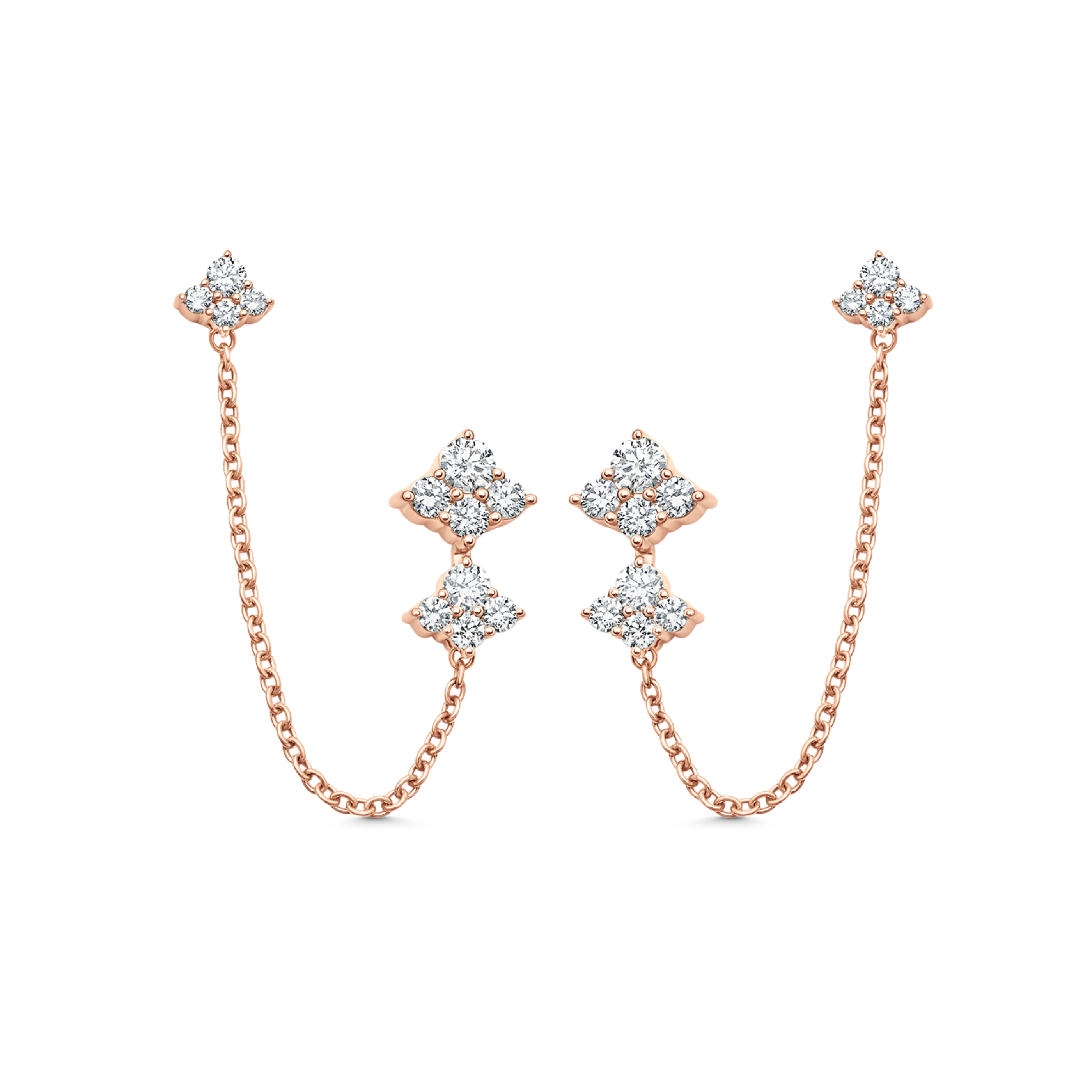 Dujour Gold and Diamond Four Cluster Chain Earring