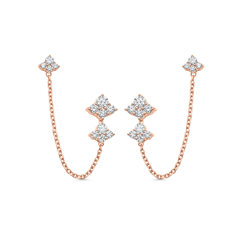 Dujour Gold and Diamond Four Cluster Chain Earring