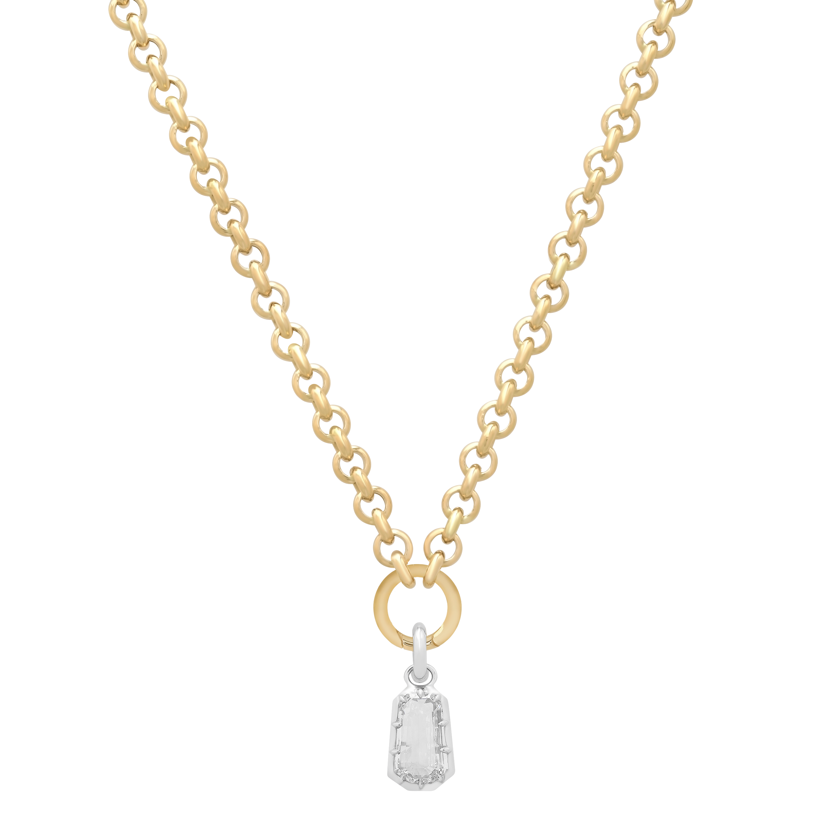 Essence Gold & Diamond Elongated Heptagon Charm Rollo Chain 18" Necklace