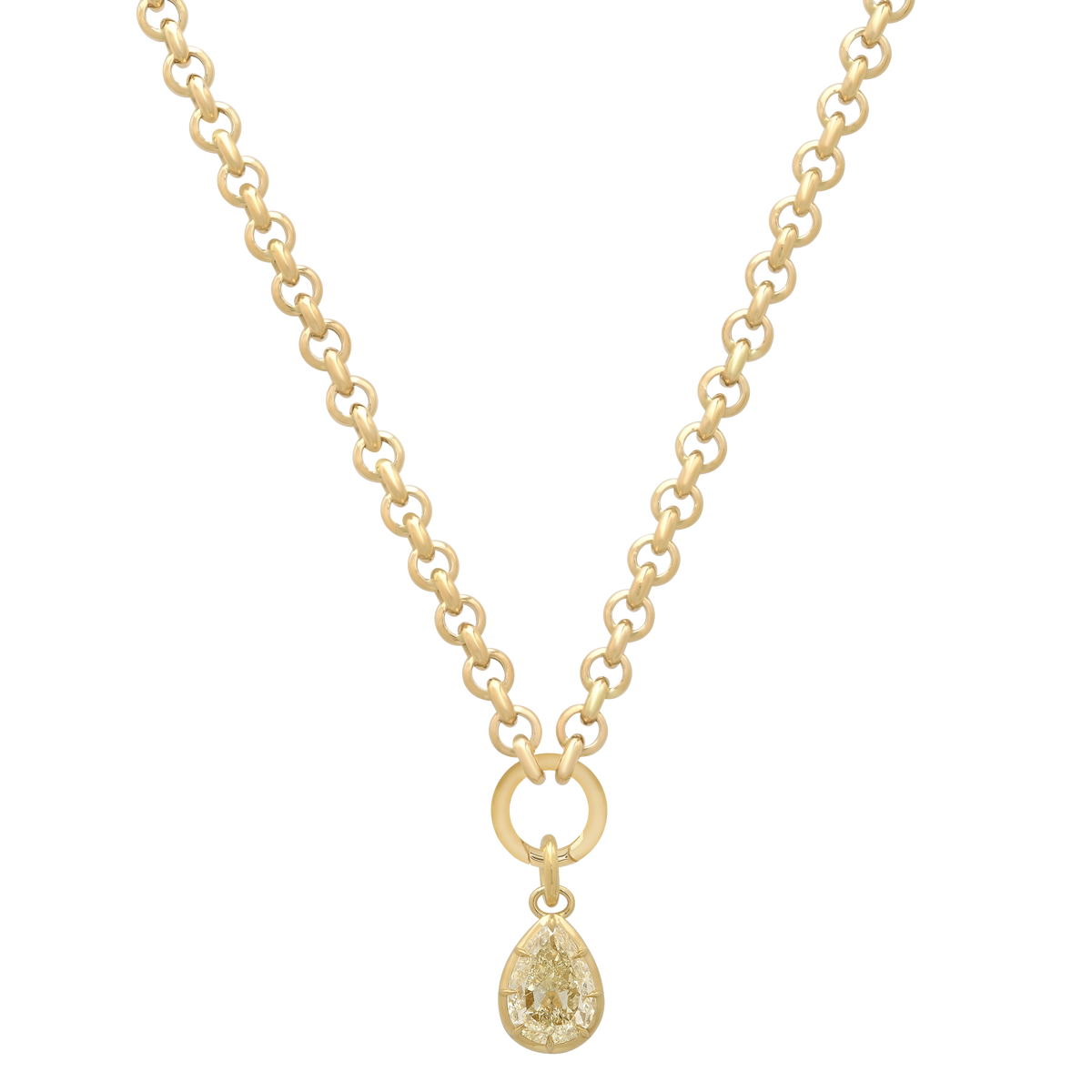Essence Gold & Diamond Large Pear Charm Rollo Chain Necklace