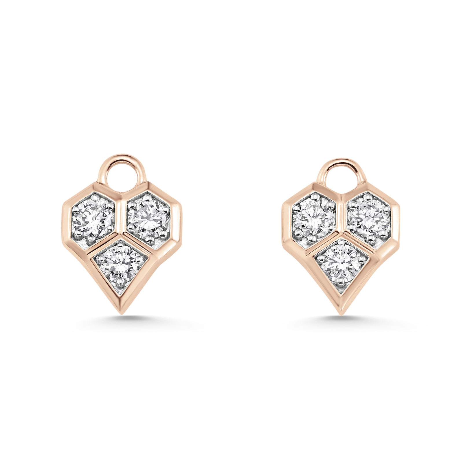 Honey Comb Gold and Diamond Heart Earring Charms