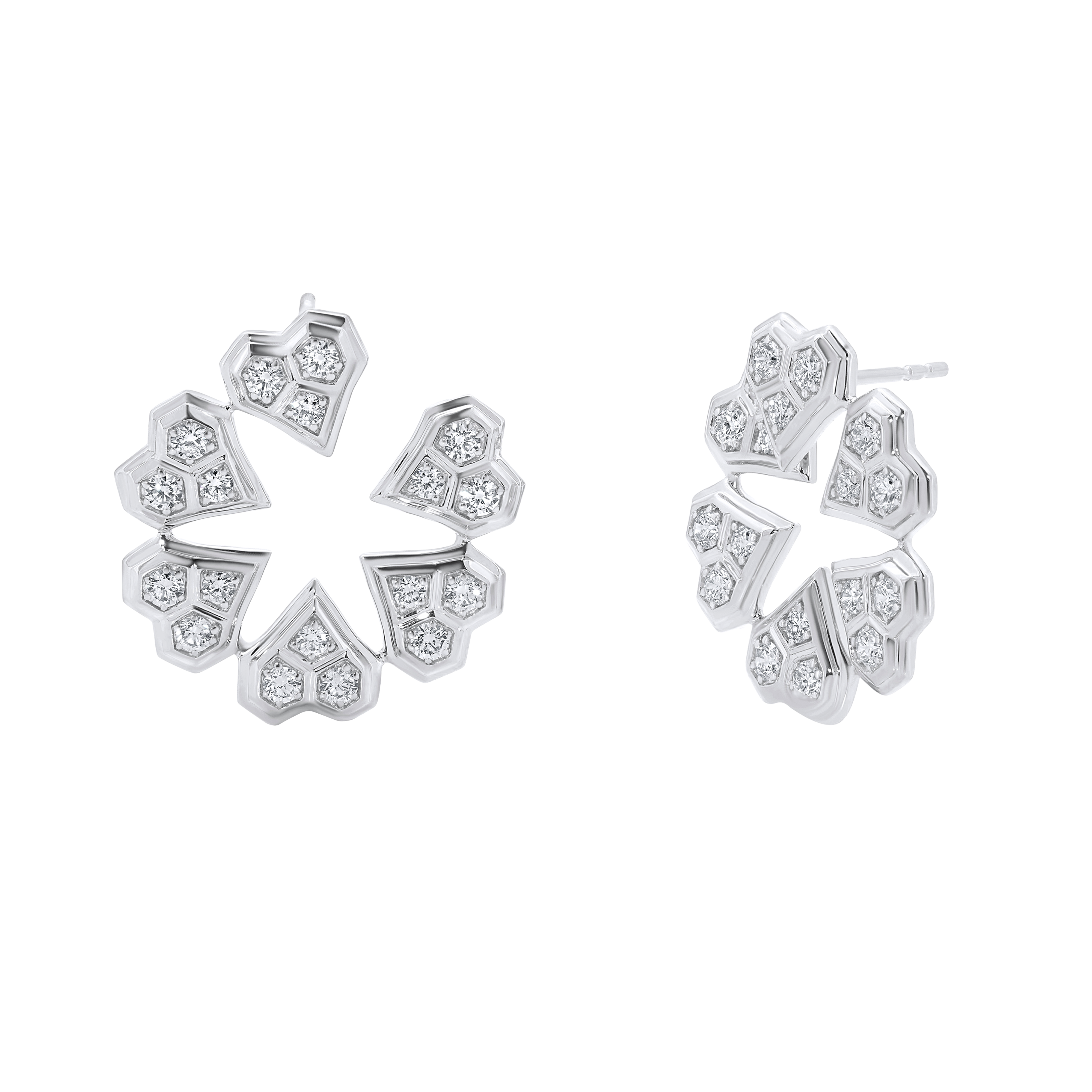 Honey Comb Gold & Diamond Front-to-Back Heart Earrings