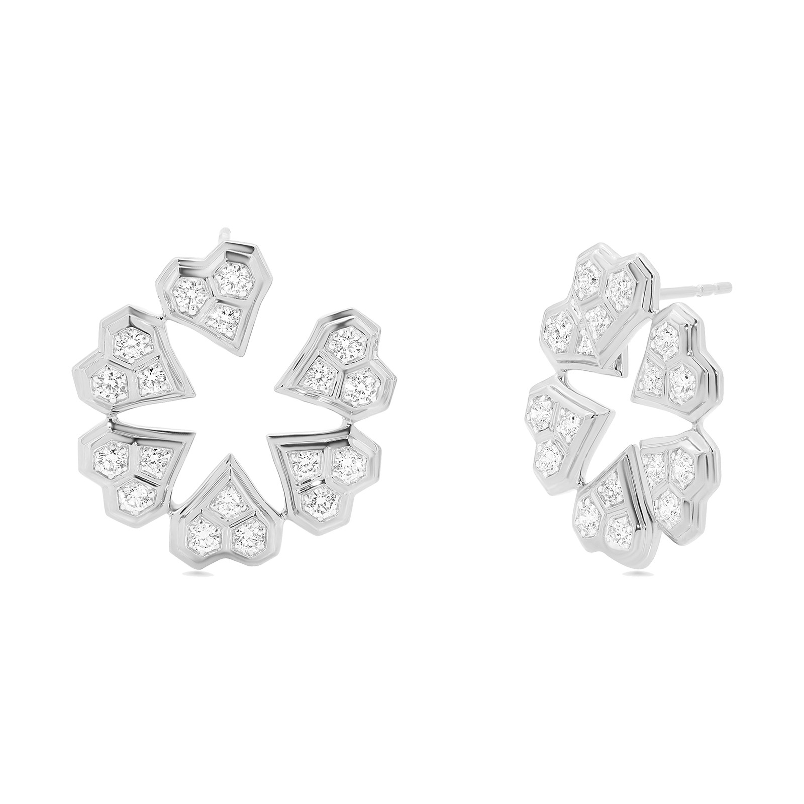 Honey Comb Gold & Diamond Front-to-Back Heart Earrings