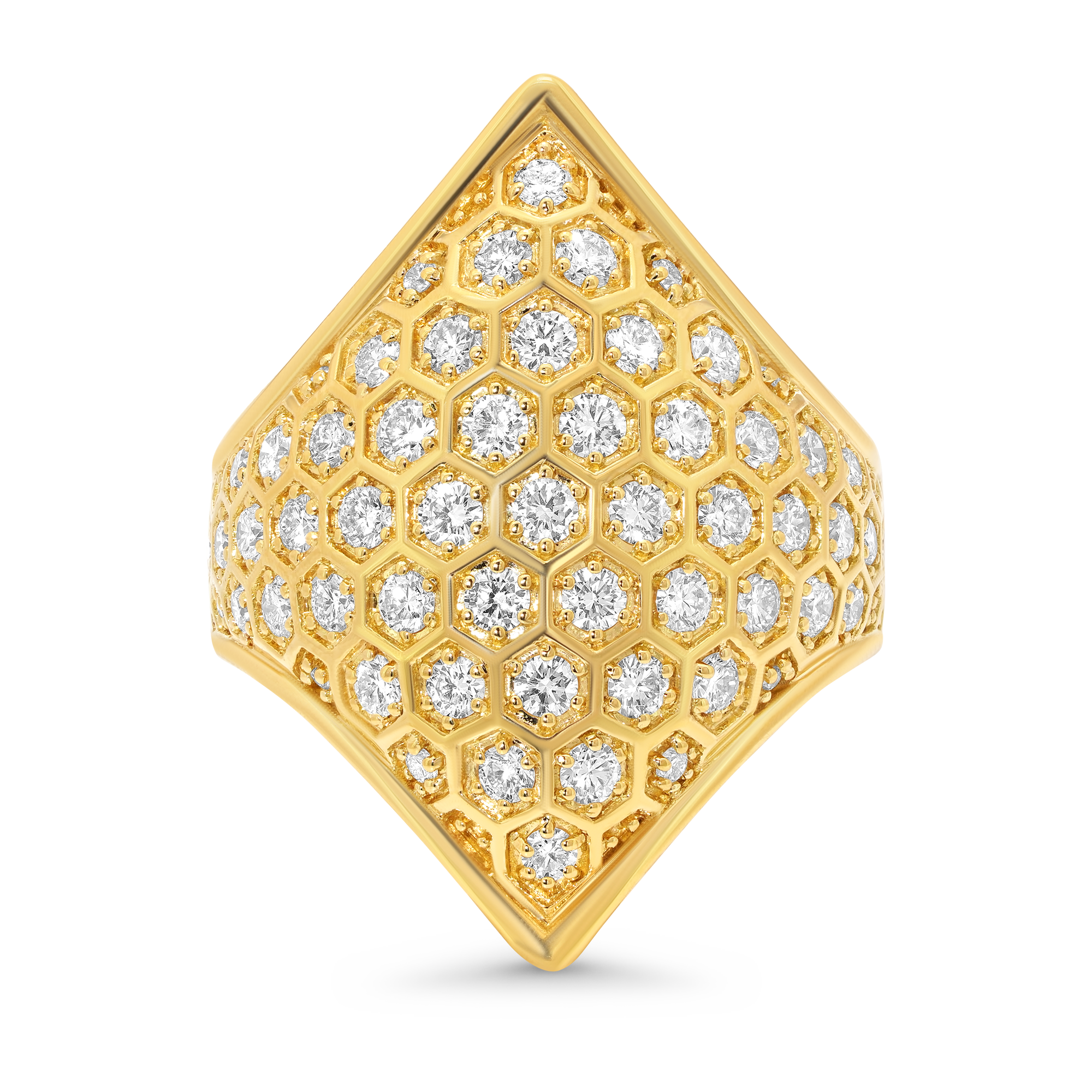 Honey Comb Gold & Diamond Marquise Ring