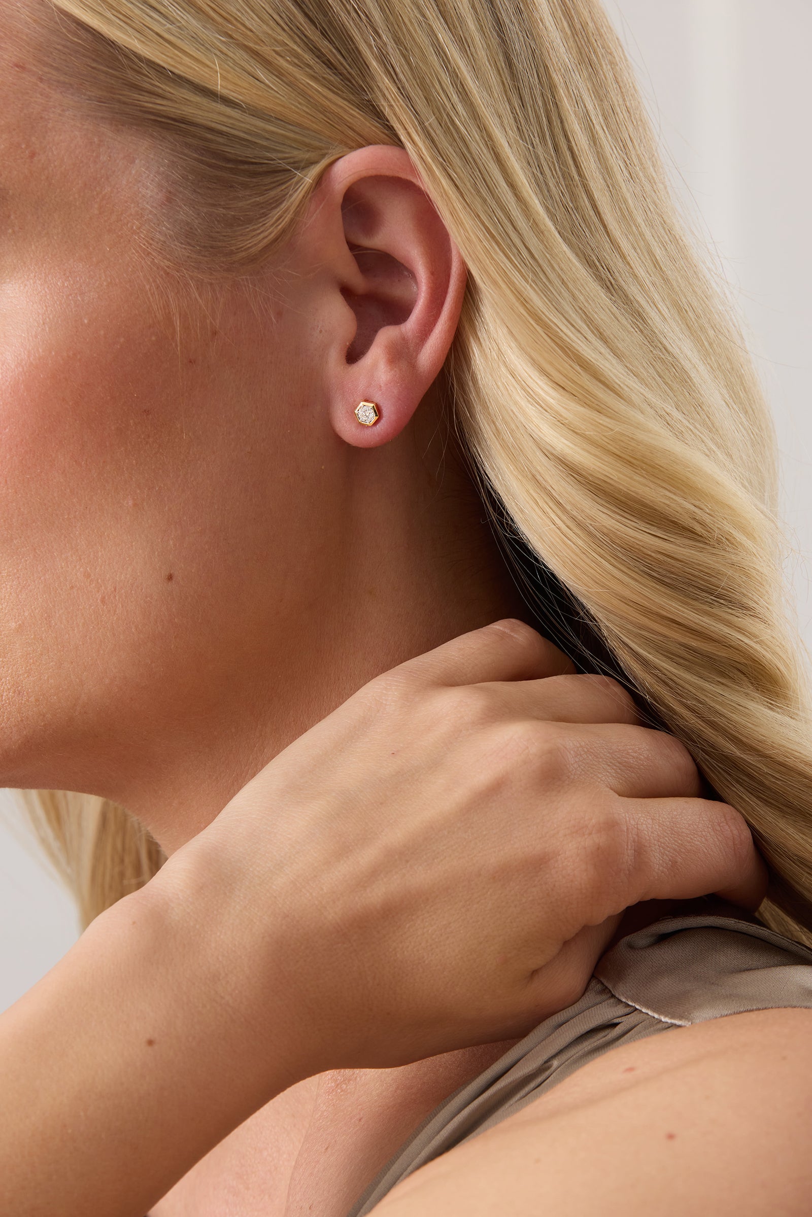 Honey Comb Gold and Diamond Petite Stud Earrings