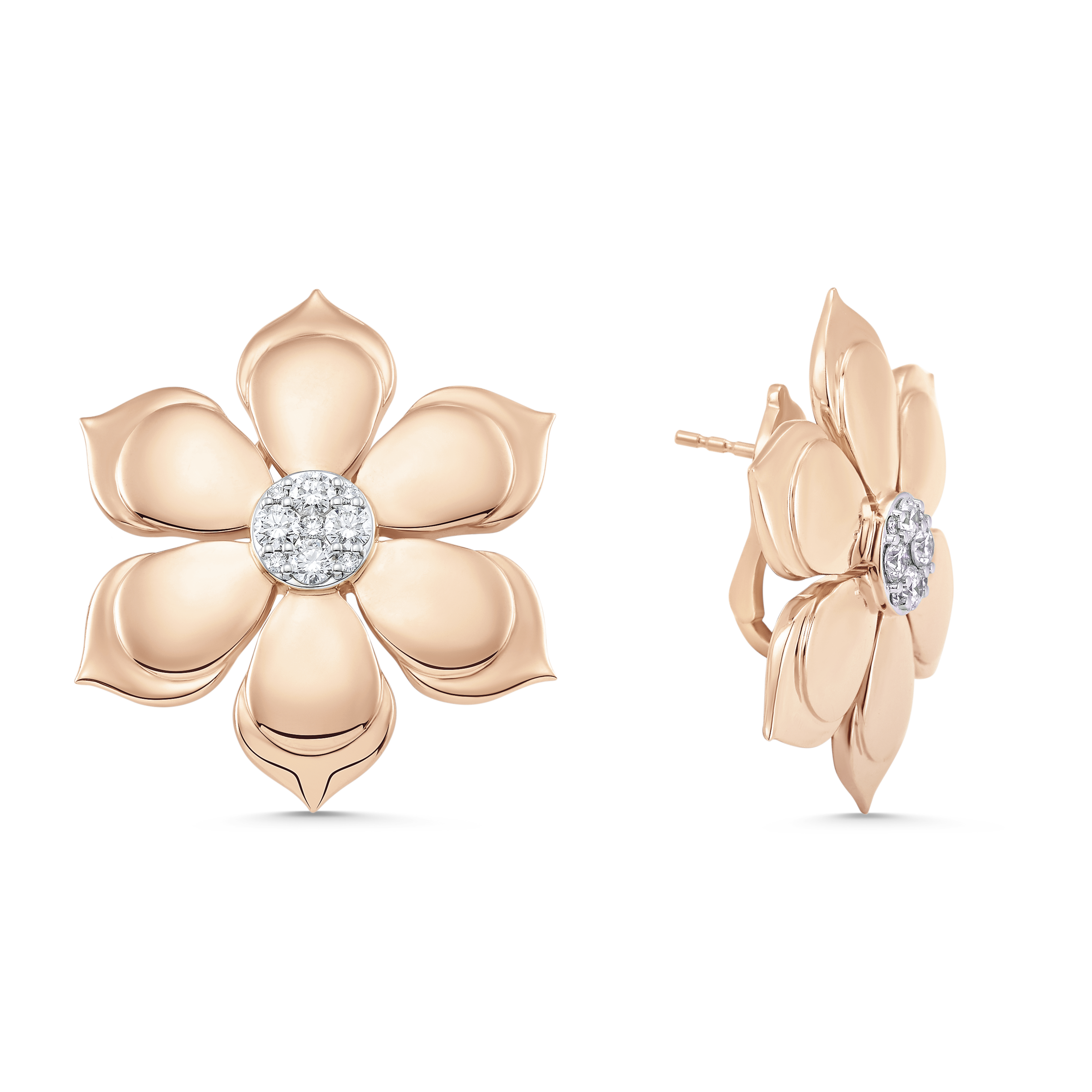 Lierre Gold and Pear Diamond Flower Stud Earring