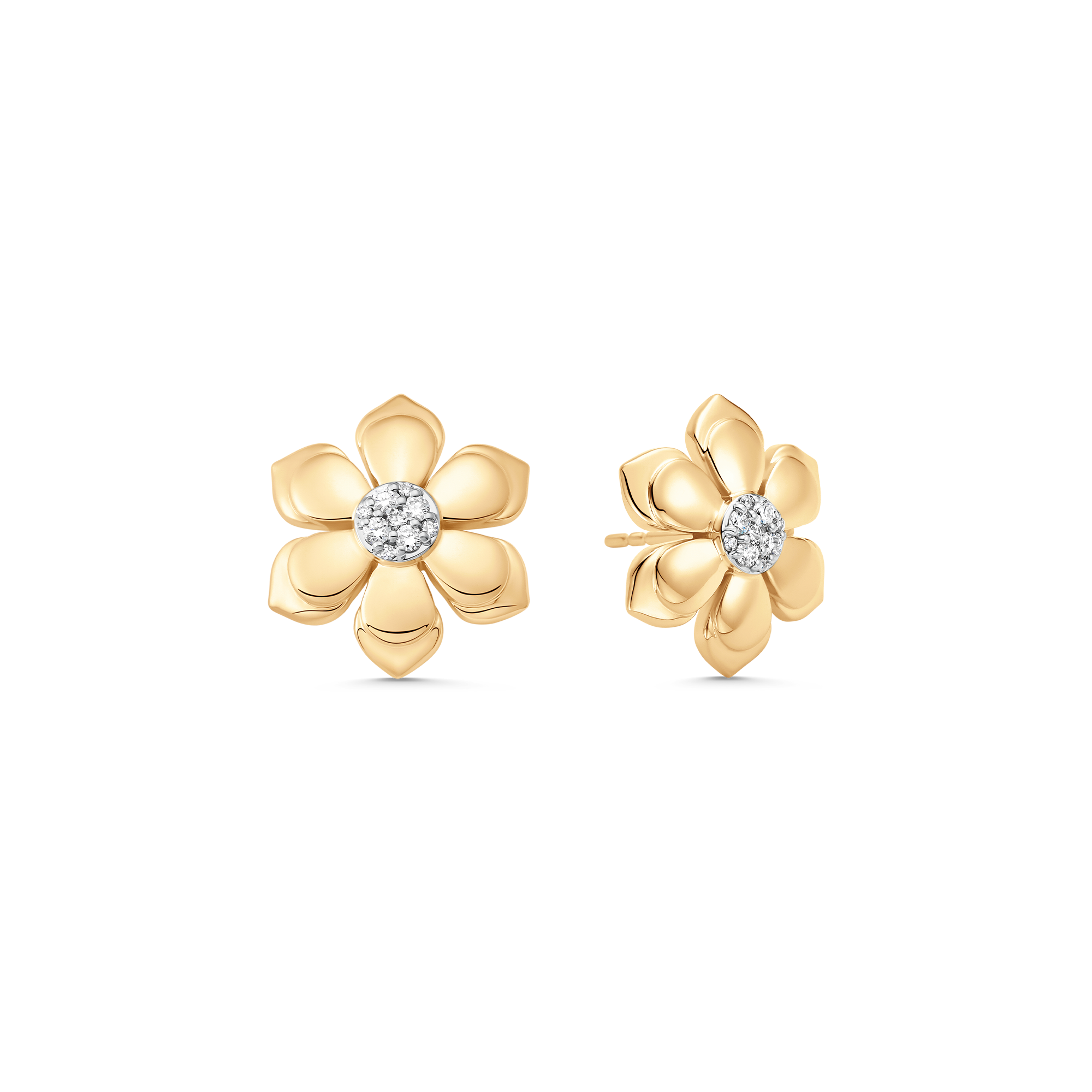Lierre Gold and Diamond Pear Flower Petite Solid Studs