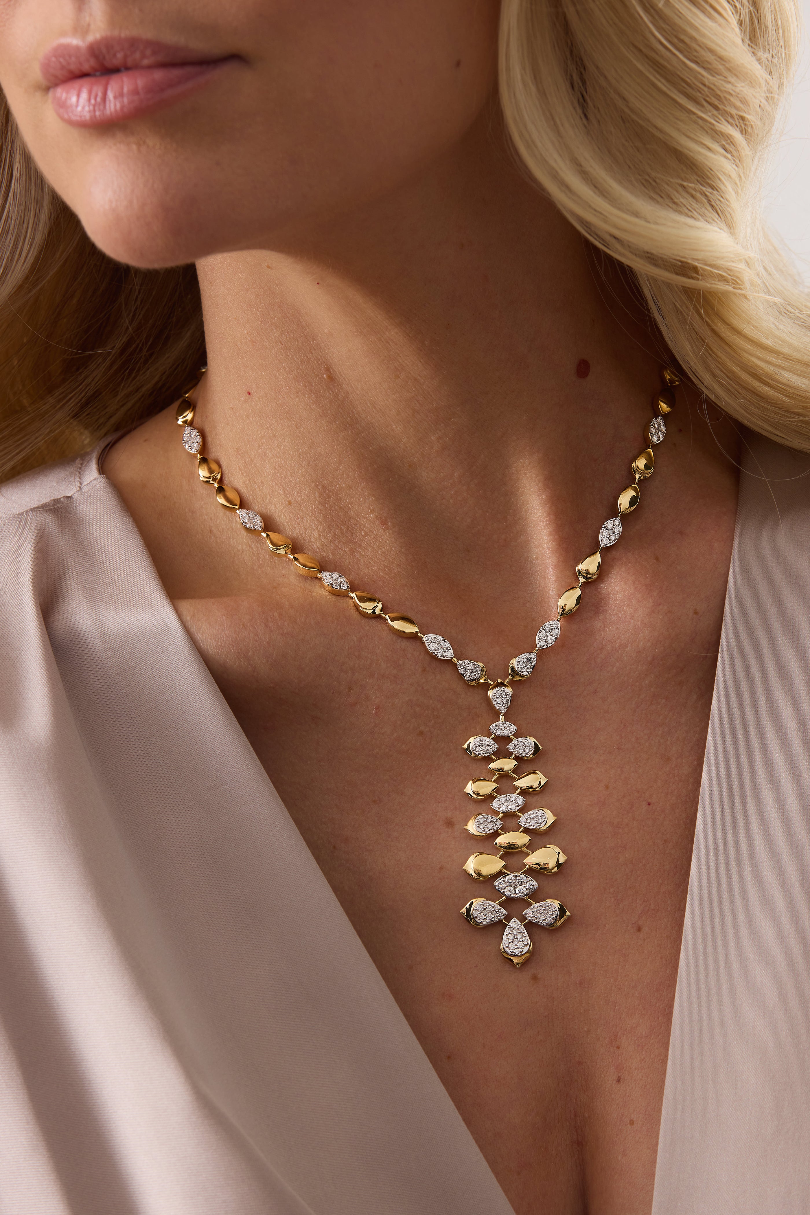 Lierre Gold and Diamond Partial Pear and Marquise Drop Necklace