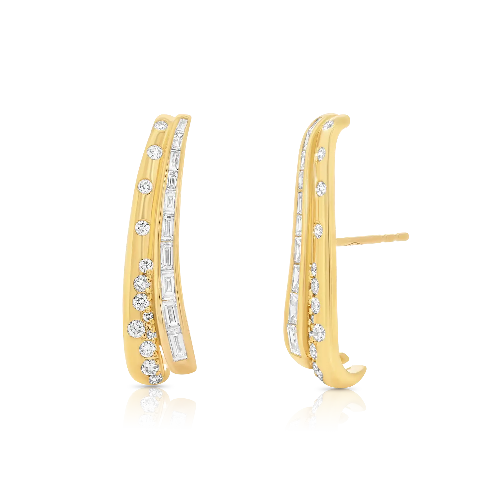 Papua Gold & Diamond Curved Double Row Earring