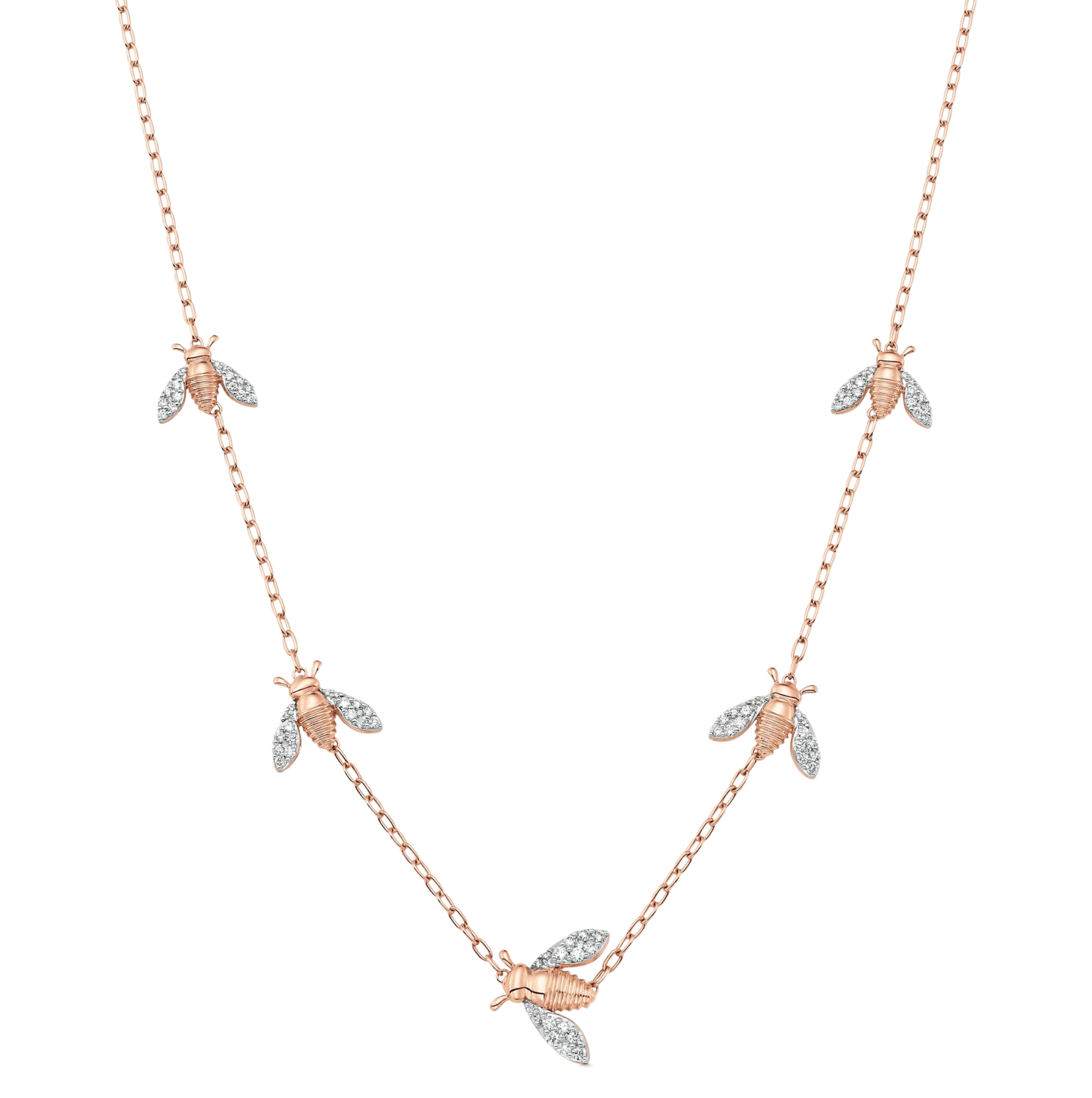 Queen Bee Petite Gold and Diamond Five Station 17" Necklace