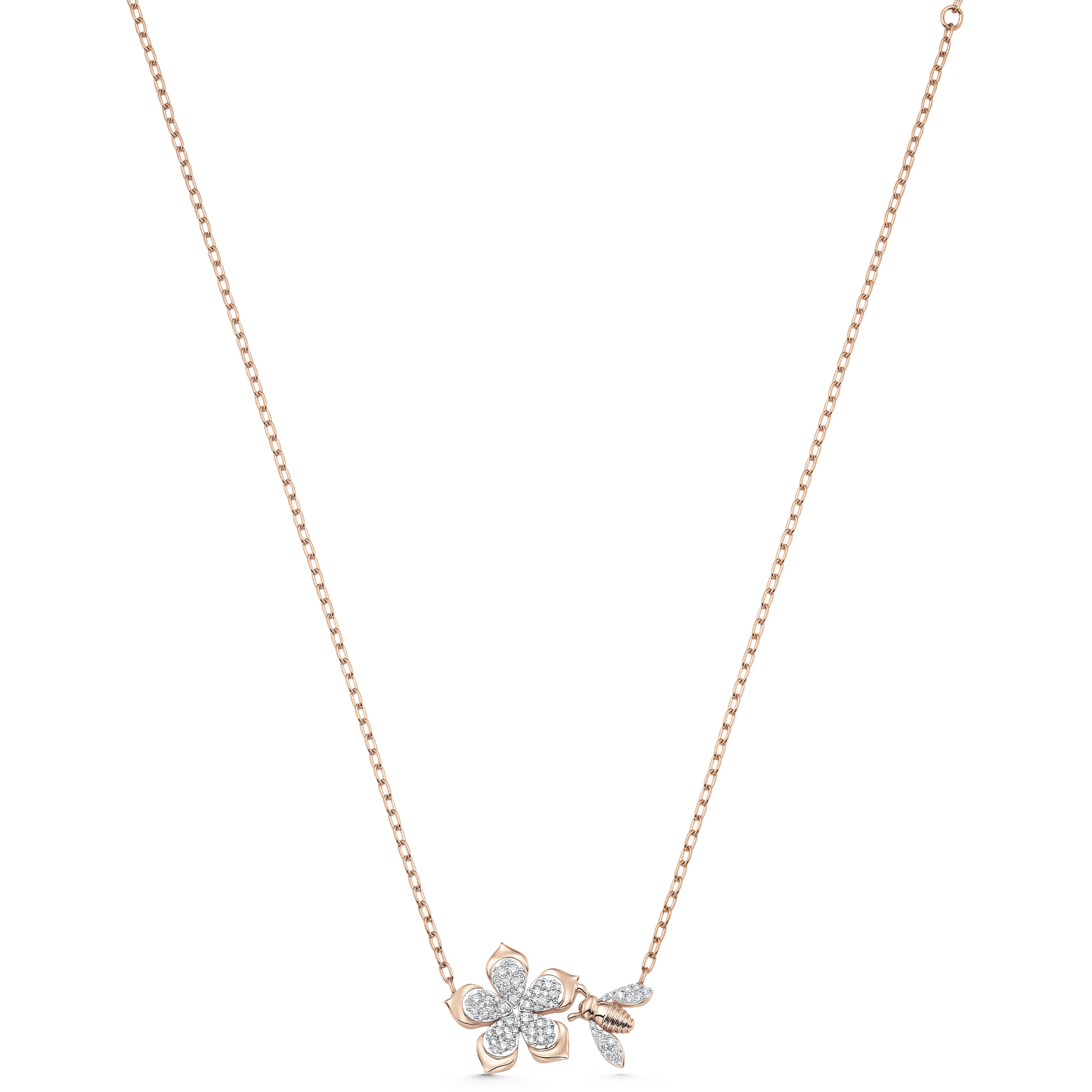 Queen Bee Gold and Diamond Full Pear Flower Necklace
