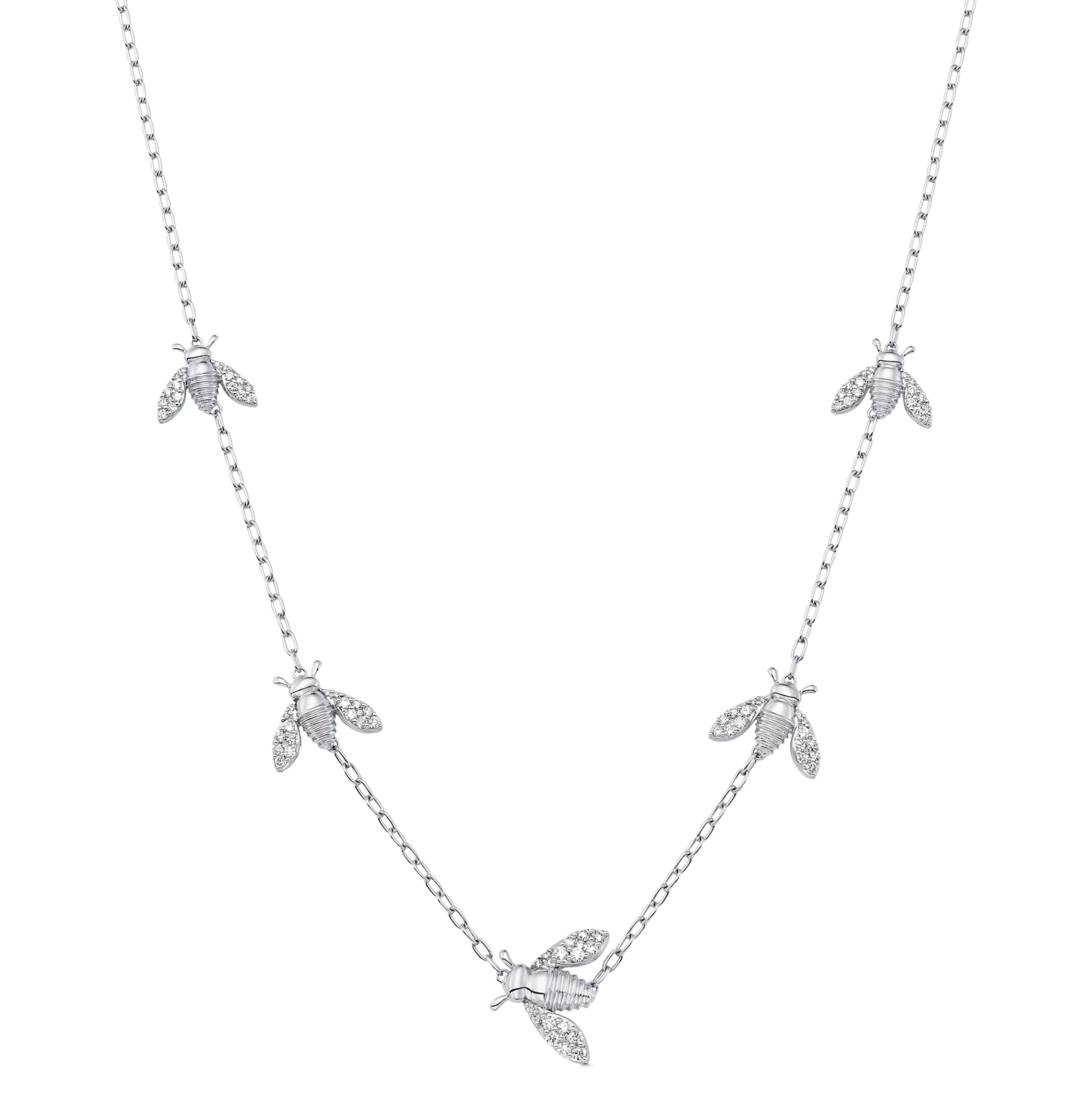 Queen Bee Petite Gold and Diamond Five Station 17" Necklace