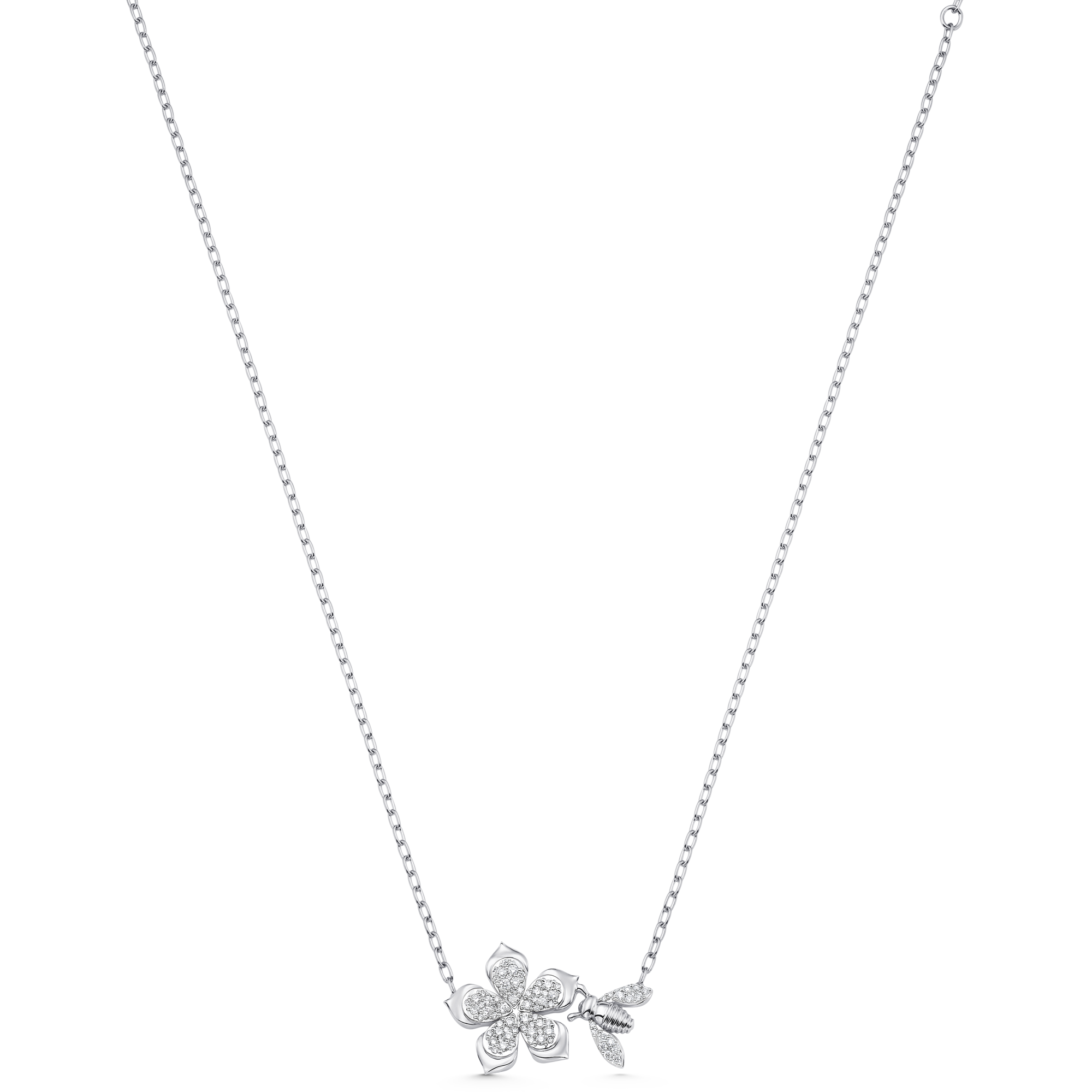 Queen Bee Gold and Diamond Full Pear Flower Necklace