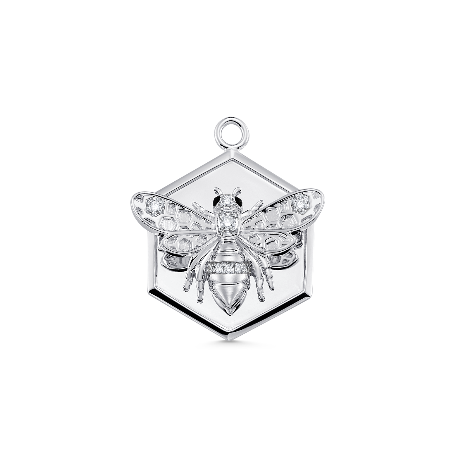 Queen Bee Gold and Diamond Solid Hexagon Charm