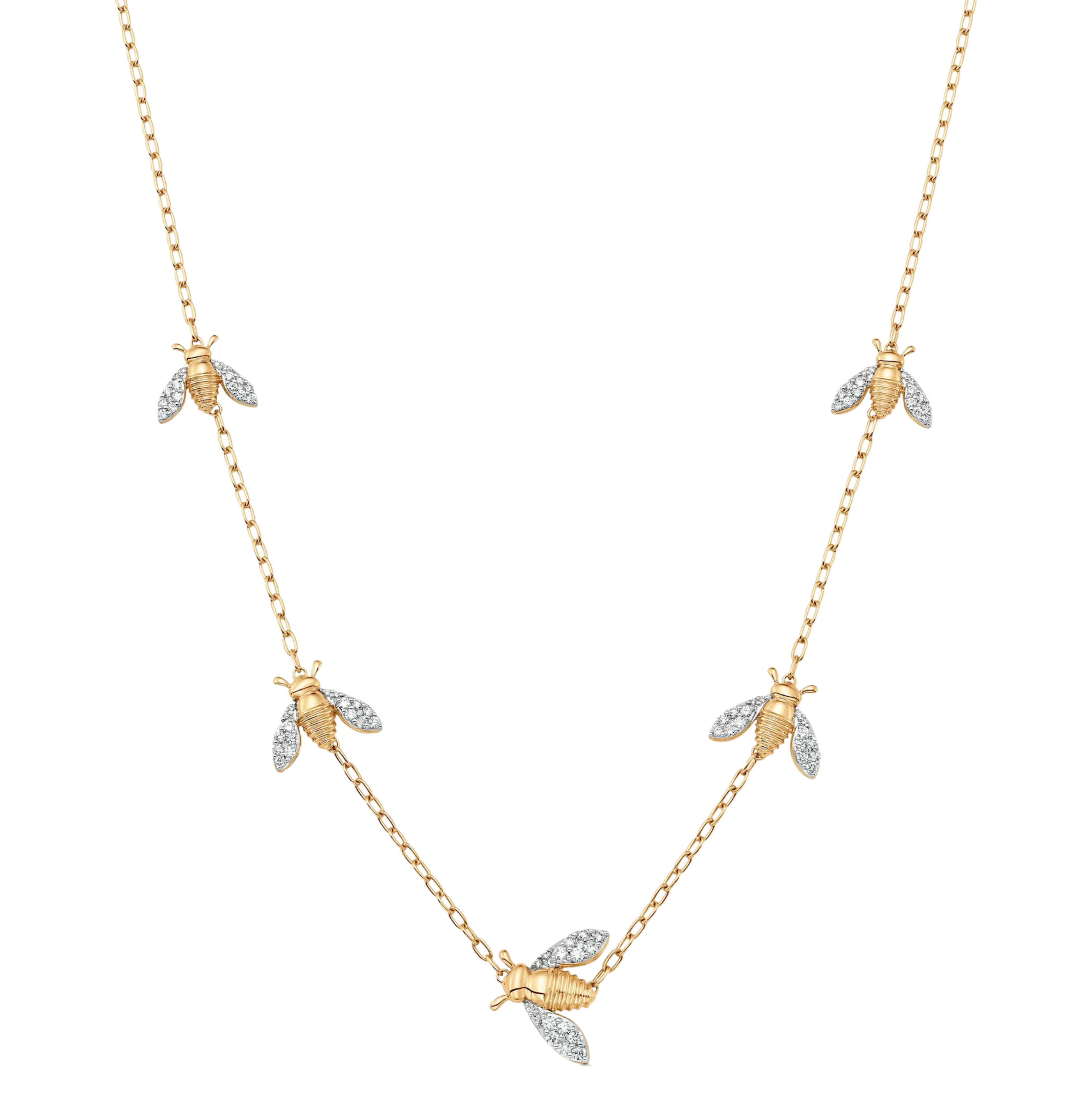Queen Bee Petite Gold and Diamond Five Station 17" Necklace