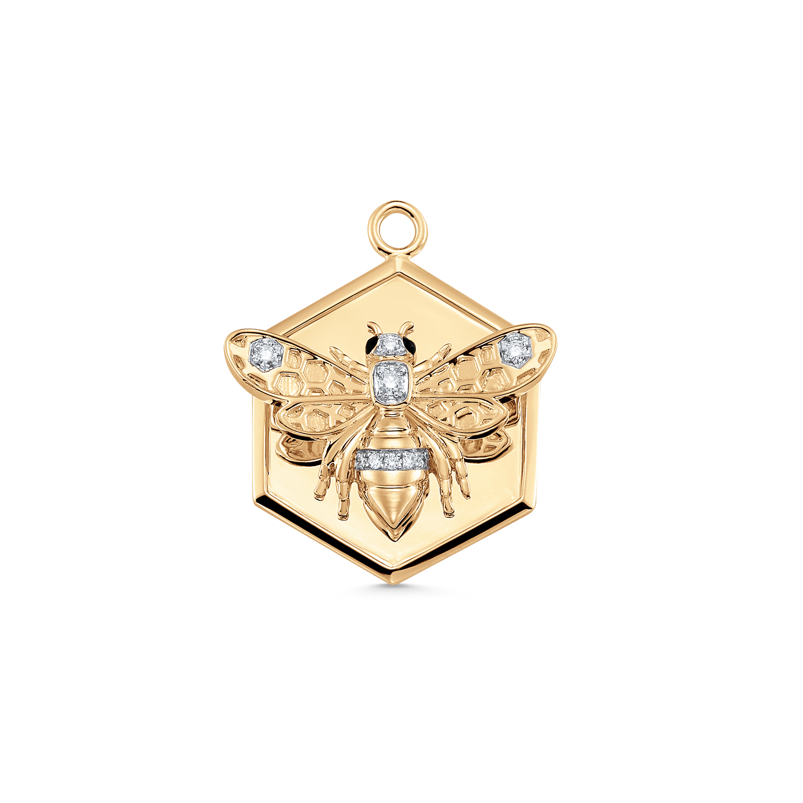 Queen Bee Gold and Diamond Solid Hexagon Charm