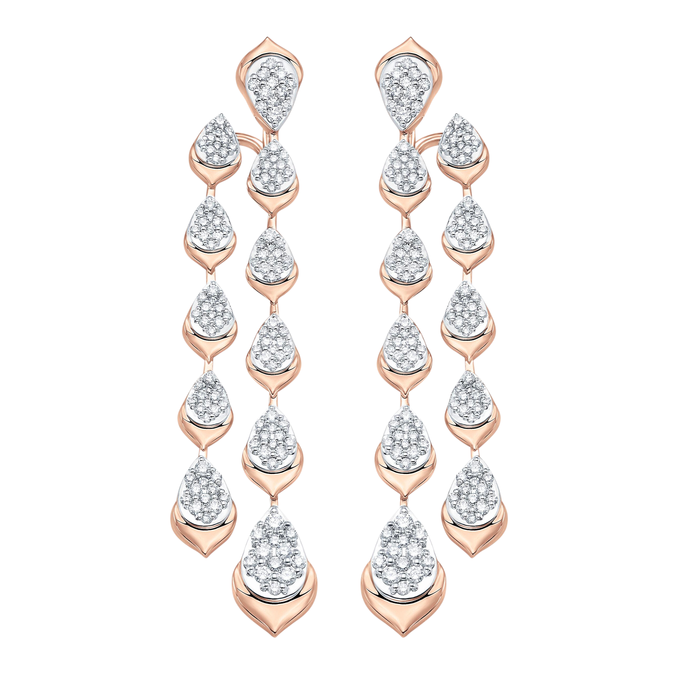 Lierre Gold and Diamond Full Pear Two Row Drop Earrings
