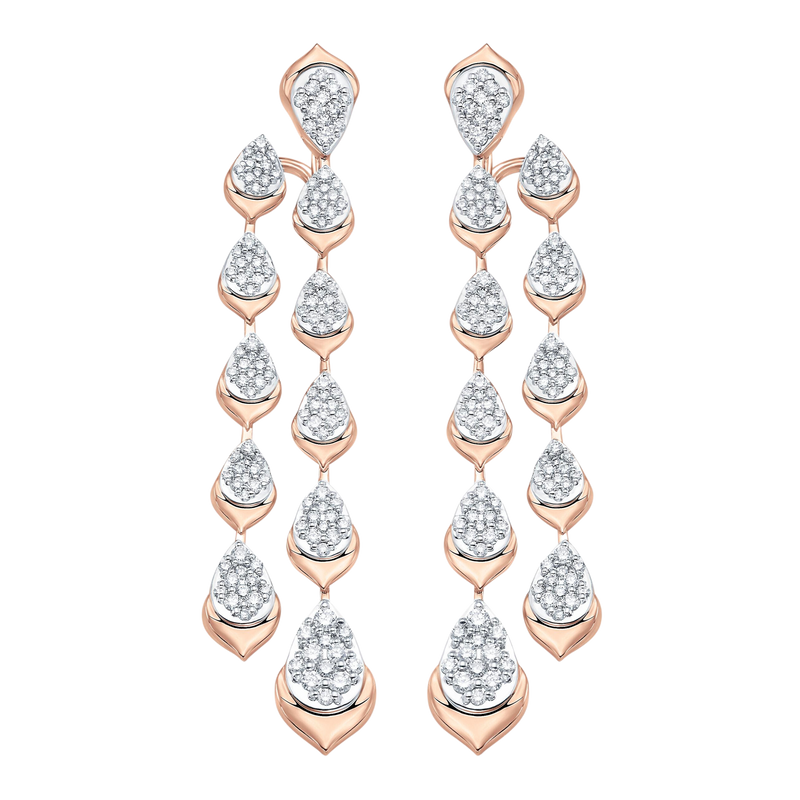 Lierre Gold and Diamond Full Pear Two Row Drop Earrings