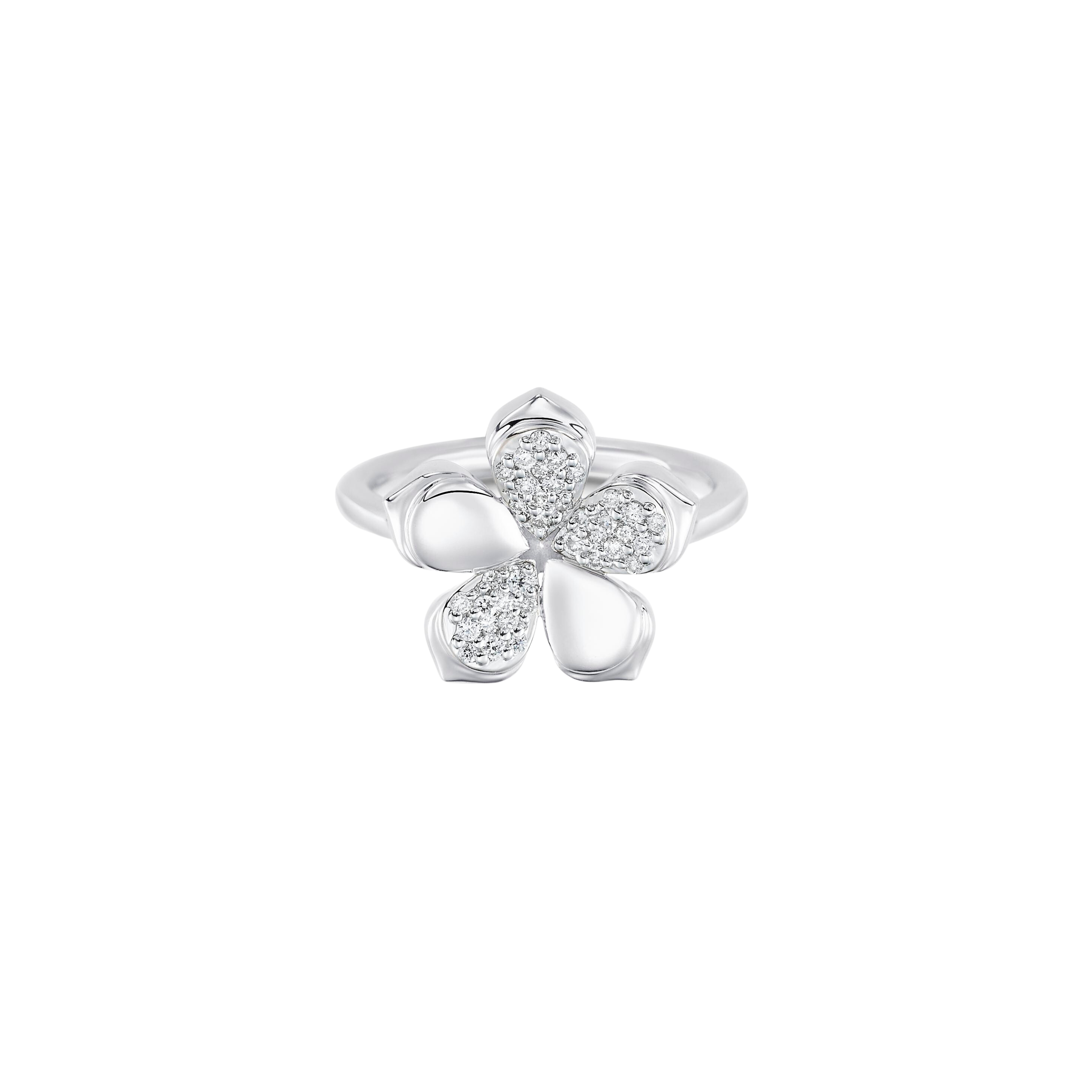 Lierre Gold and Diamond Pear Diamond and Flower Pinky Ring