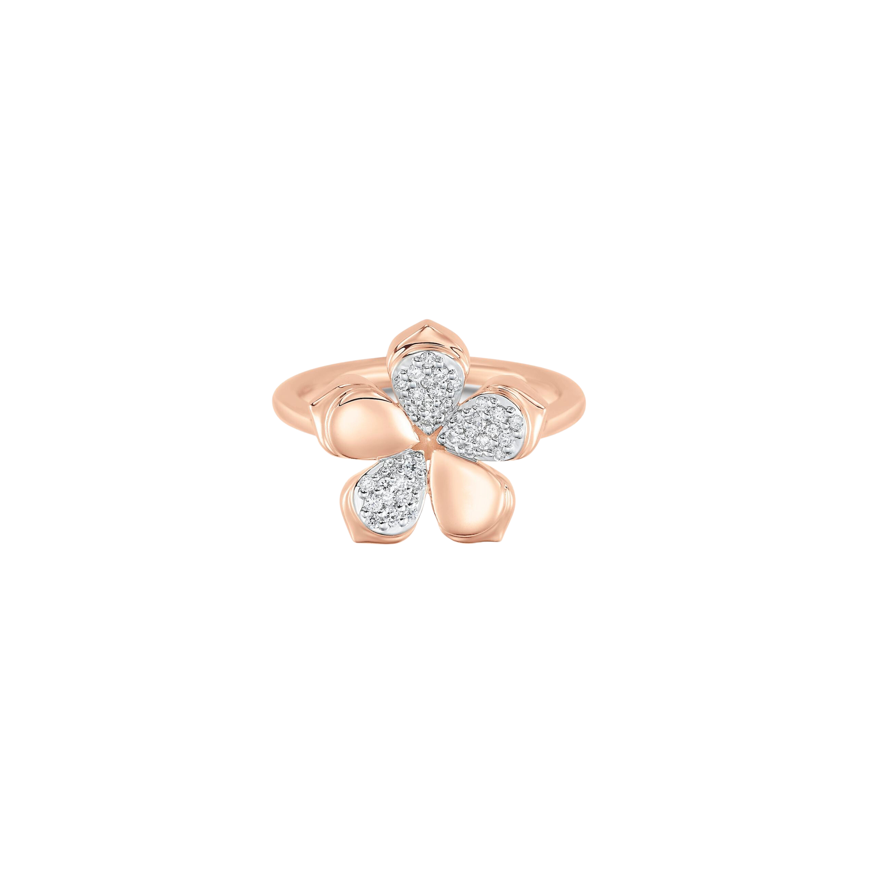 Lierre Gold and Diamond Pear Diamond and Flower Pinky Ring