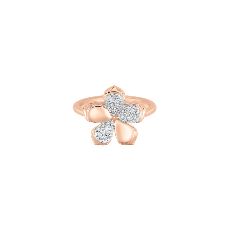 Lierre Gold and Diamond Pear Diamond and Flower Pinky Ring