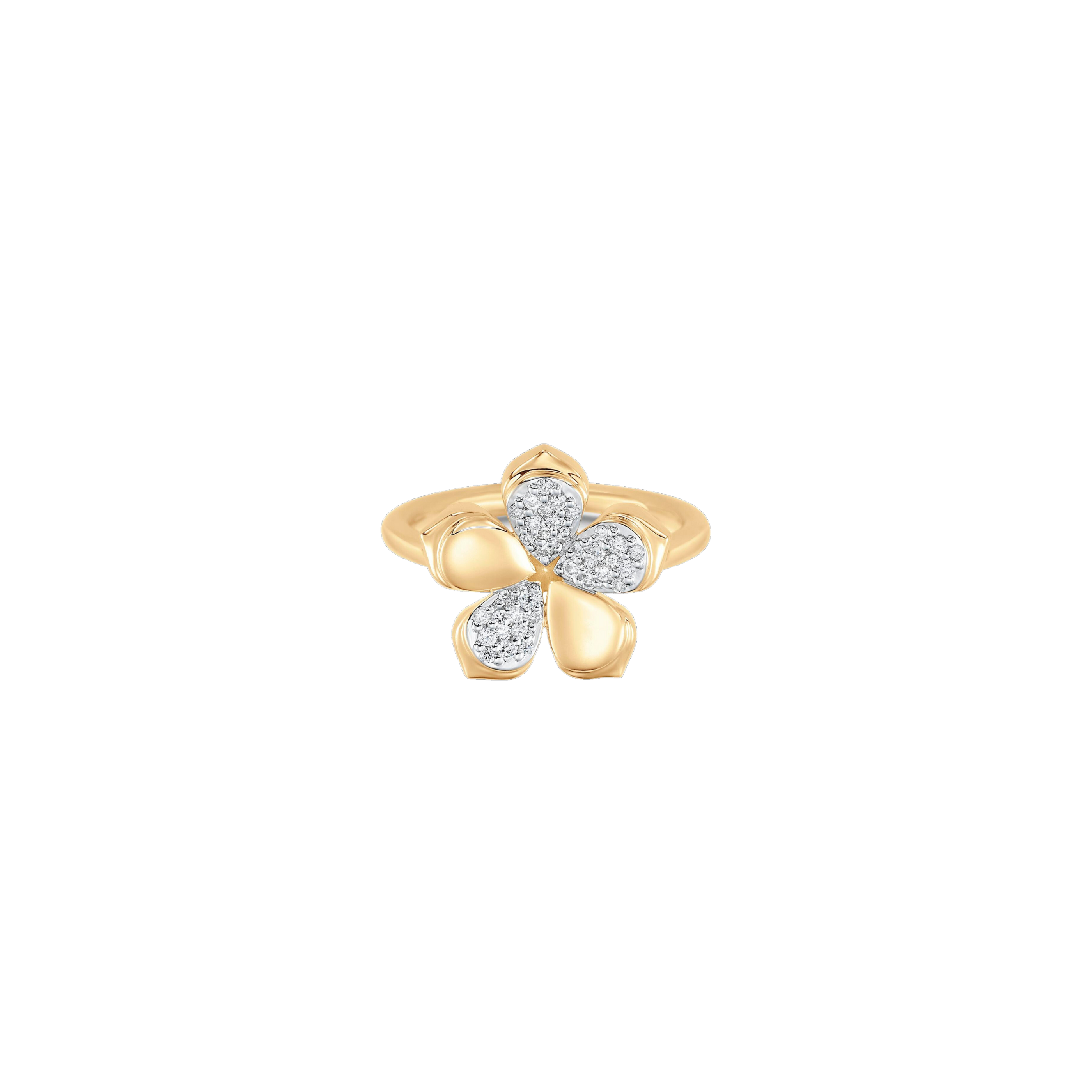 Lierre Gold and Diamond Pear Diamond and Flower Pinky Ring