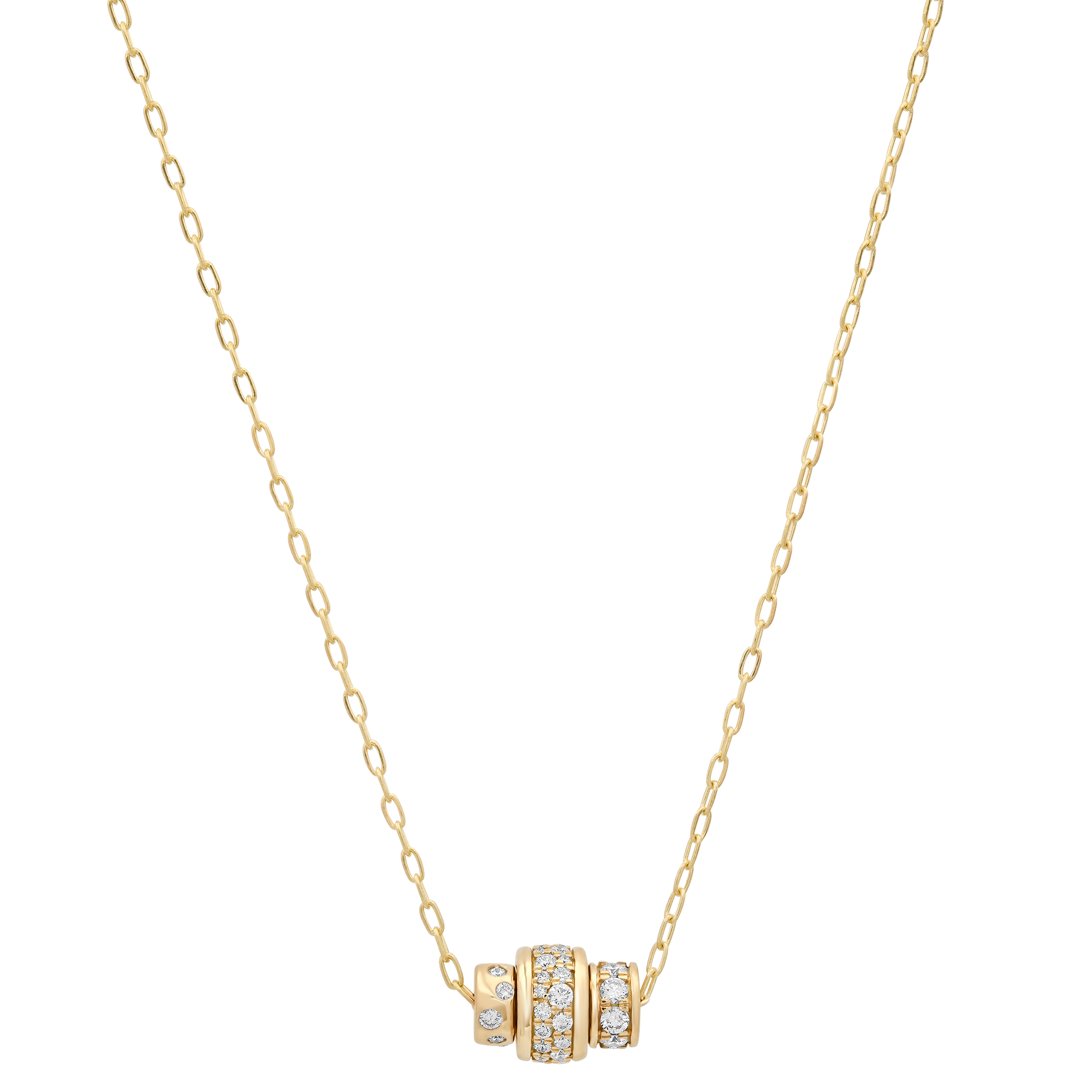 SW Gold & Diamond 3-Rondelle Cylinder & Wheels Necklace