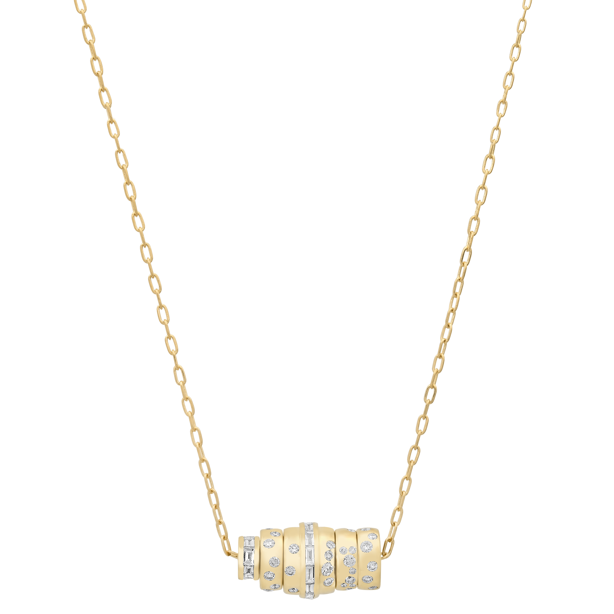 SW Gold & Diamond 5-Rondelle Round Diamond Wheels Necklace