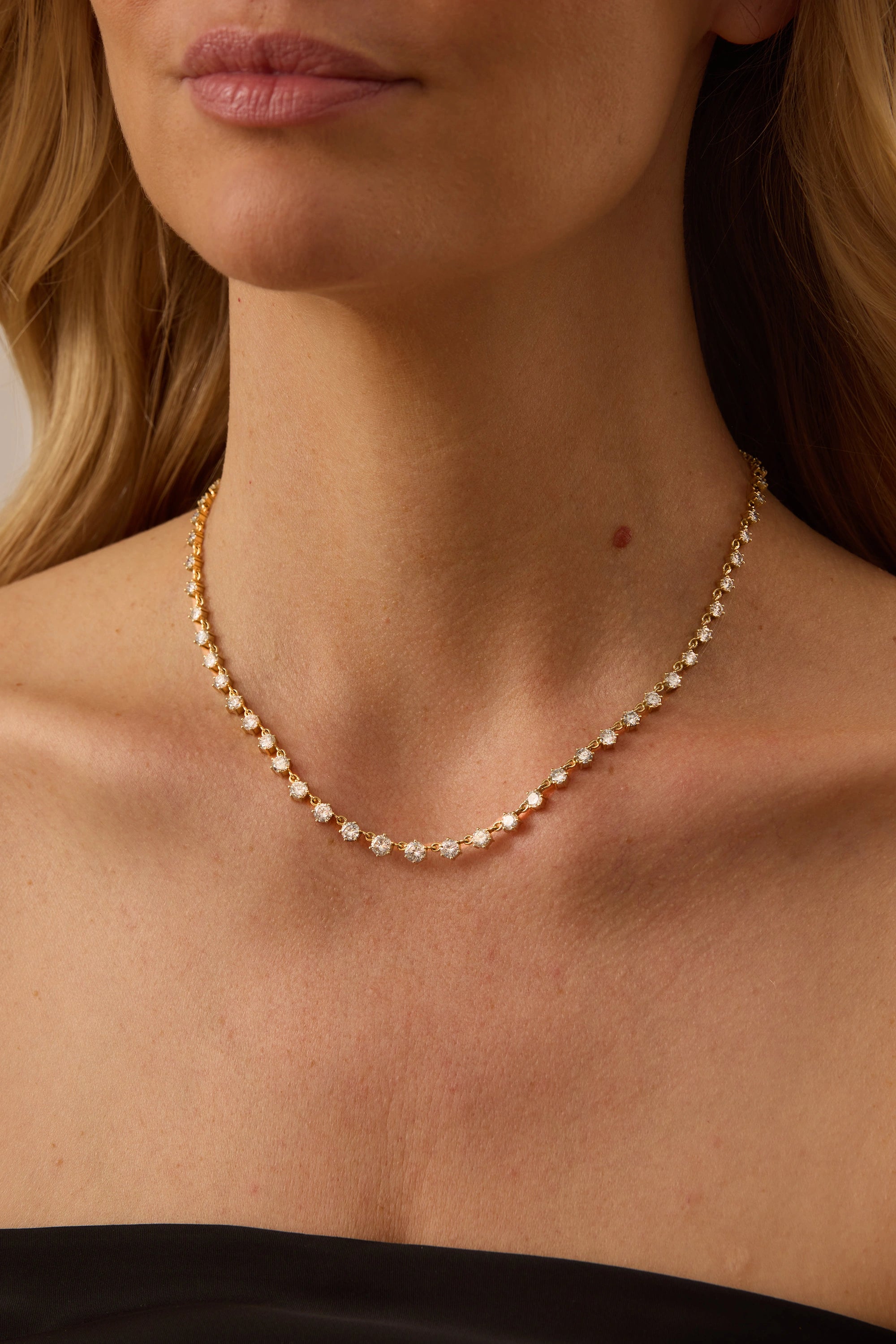 SW Gold & Diamond Graduated Tennis Necklace