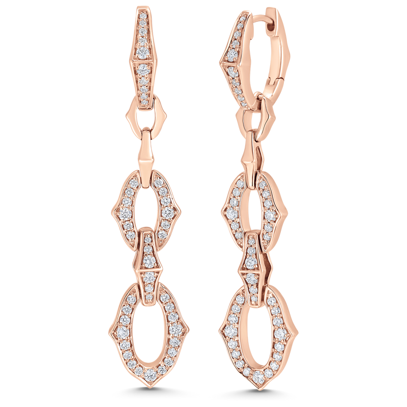 Lucia Double Diamond Gold Link Drop Earrings