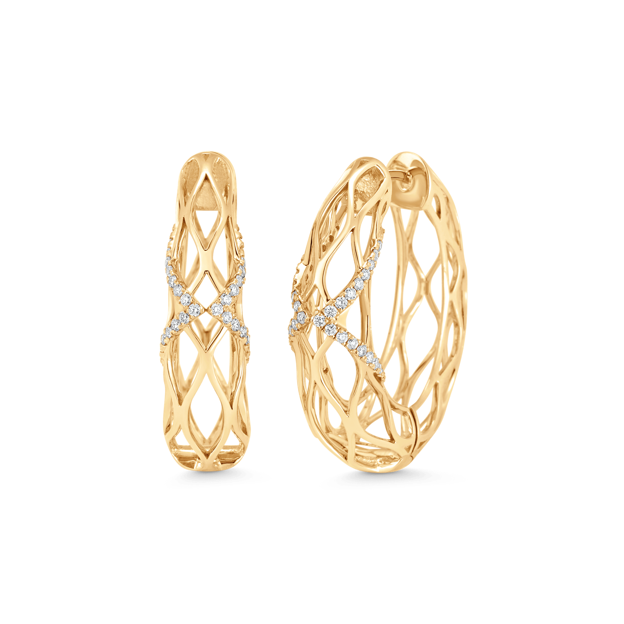 Dentelle Gold and Diamond Hoops - Sara Weinstock Fine Jewelry