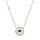 Donna Mother of Pearl, Malachite and Diamond Round Pendant Necklace - Sara Weinstock Fine Jewelry