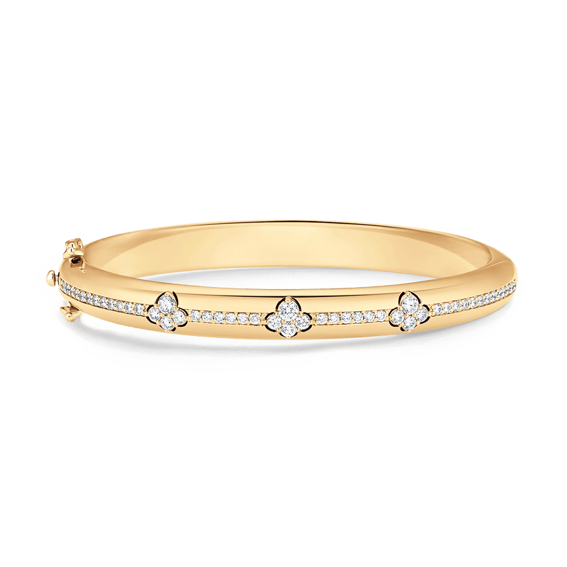 Dujour White Gold White Diamond Single Row of Pave with 4 Cluster Bangle - Sara Weinstock Fine Jewelry