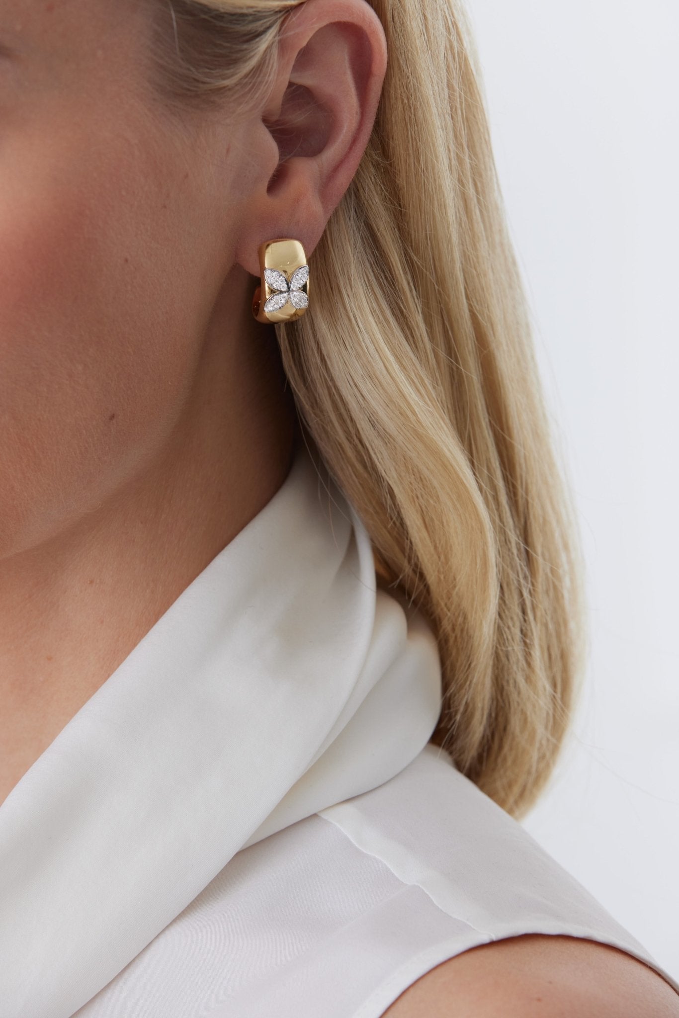 Lierre Gold and Diamond Petite Marquise Hoop - Sara Weinstock Fine Jewelry