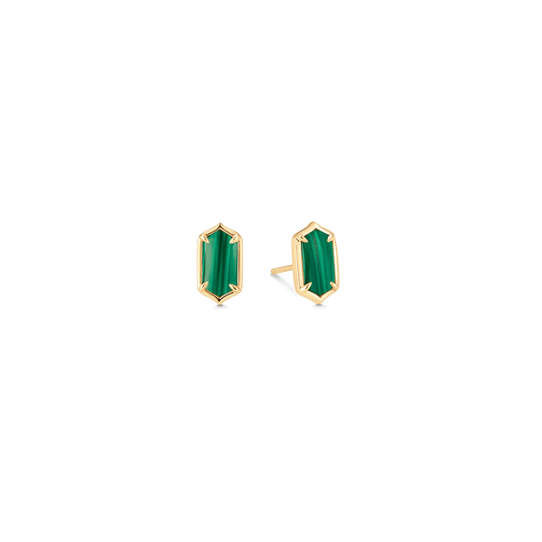 Lucia Malachite and Gold Diamond Stud Earrings - Sara Weinstock Fine Jewelry