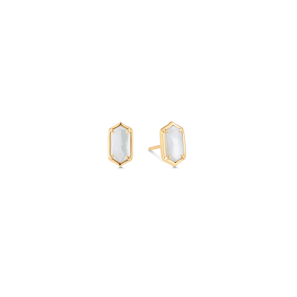 Lucia Mother of Pearl Elongated Hexagon Studs - Sara Weinstock Fine Jewelry