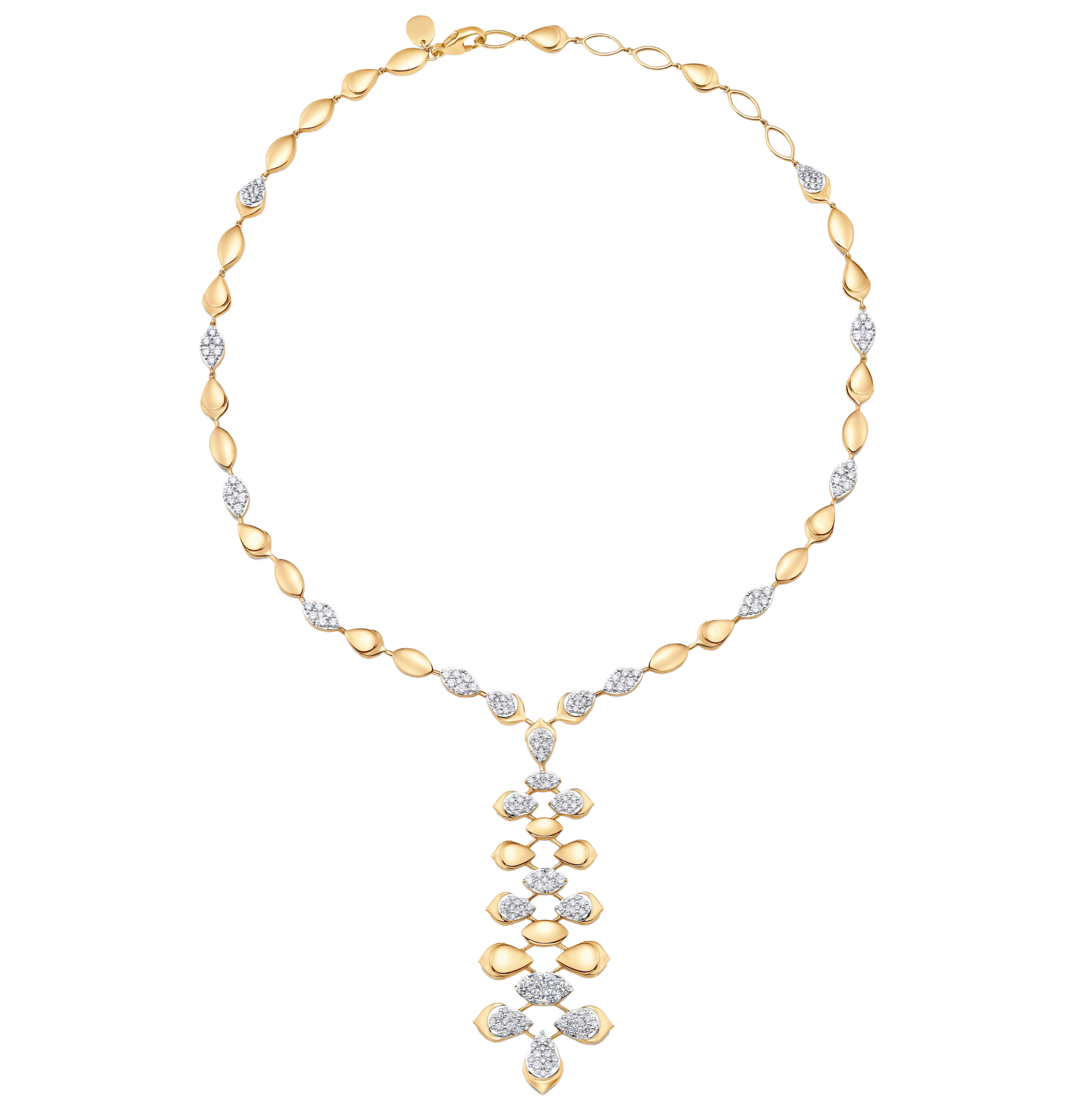 Lierre Gold and Diamond Partial Pear and Marquise Drop Necklace