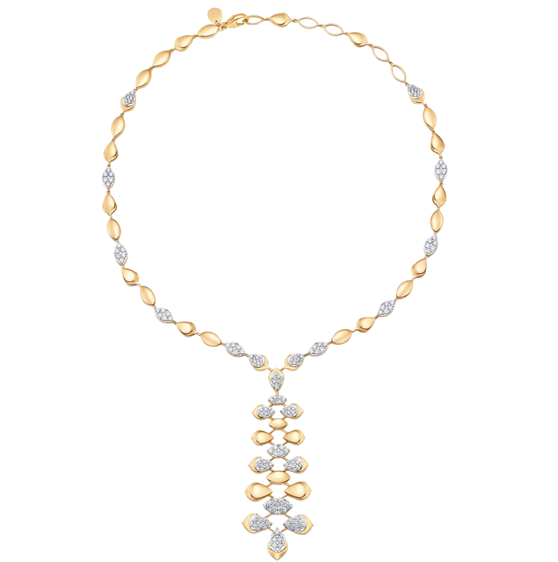 Lierre Gold and Diamond Partial Pear and Marquise Drop Necklace