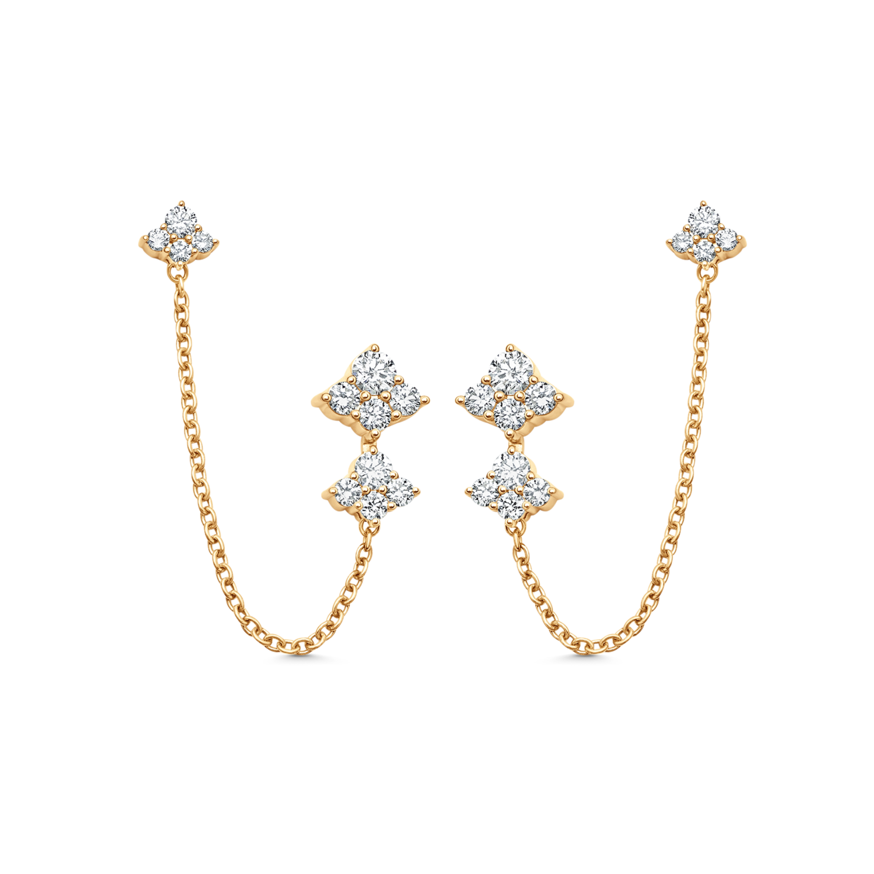 Dujour Gold and Diamond Four Cluster Chain Earring