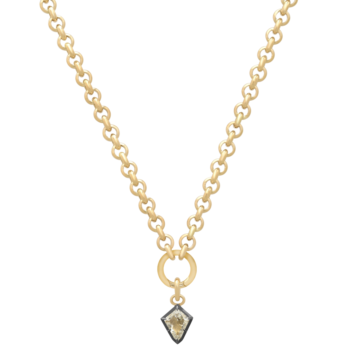 Essence Rhodium Gold & Diamond Hexagonal Charm Rollo Chain Necklace