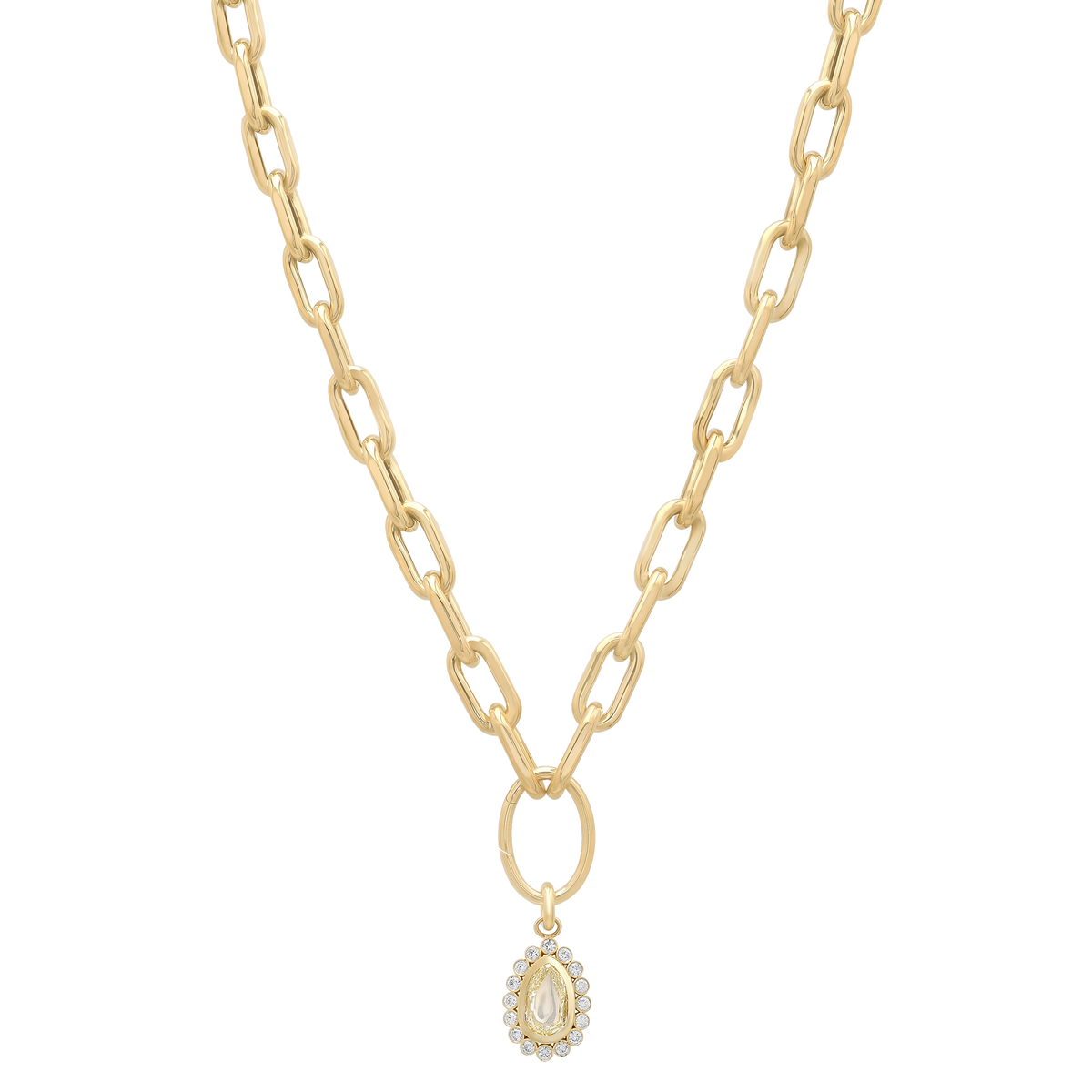 Essence Gold & Pear Diamond Large Paperclip Chain Necklace