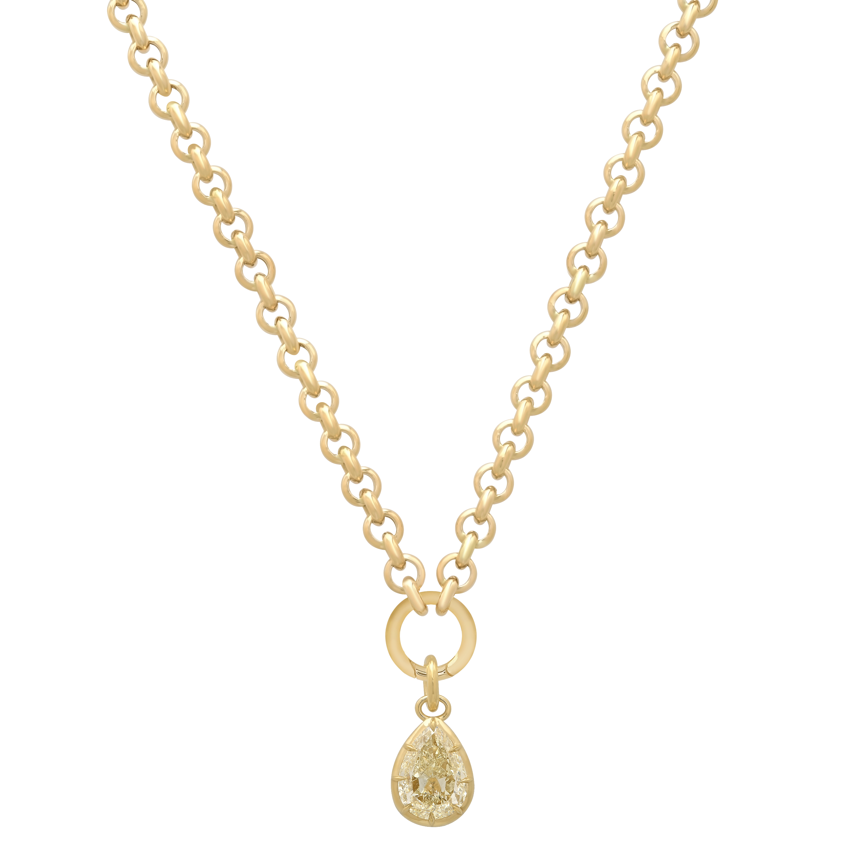 Essence Gold & Diamond Large Pear Charm Rollo Chain Necklace