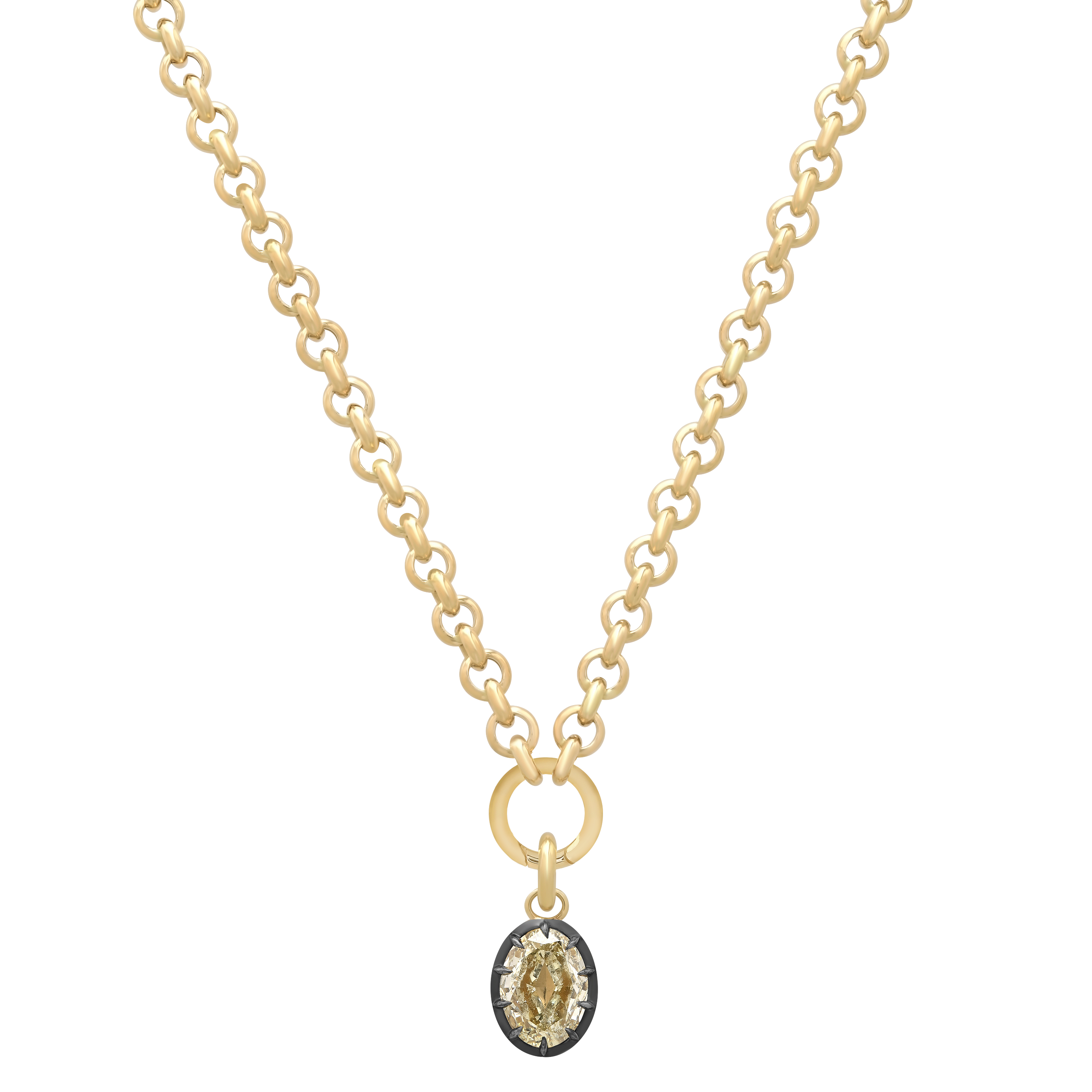 Essence Gold & Diamond Oval Charm Rollo Chain Necklace