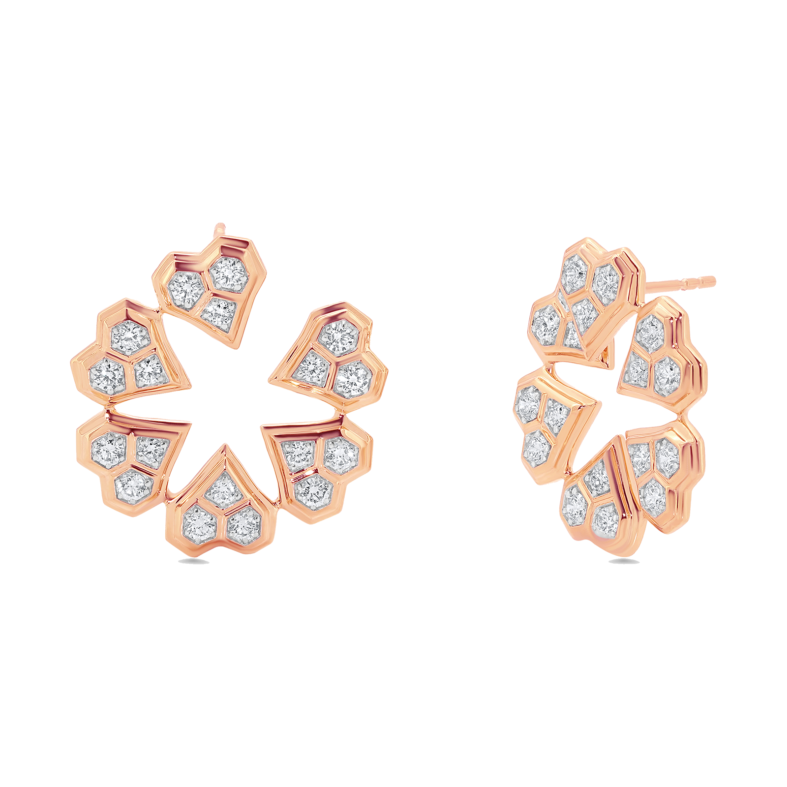 Honey Comb Gold & Diamond Front-to-Back Heart Earrings