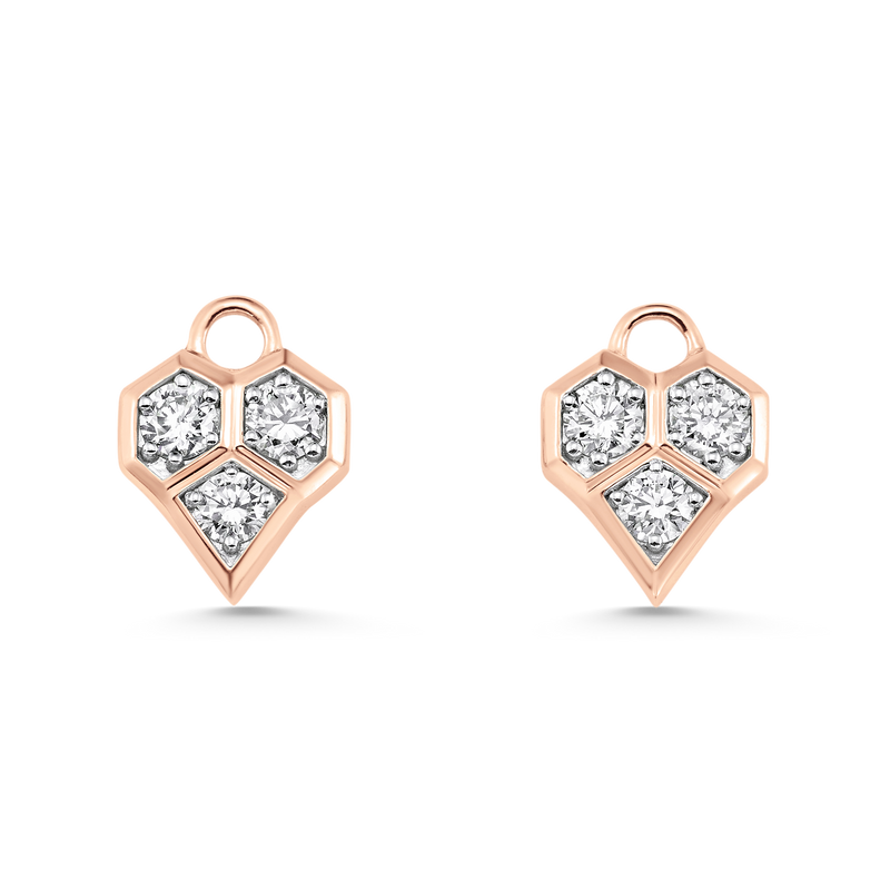 Honey Comb Gold and Diamond Heart Earring Charms