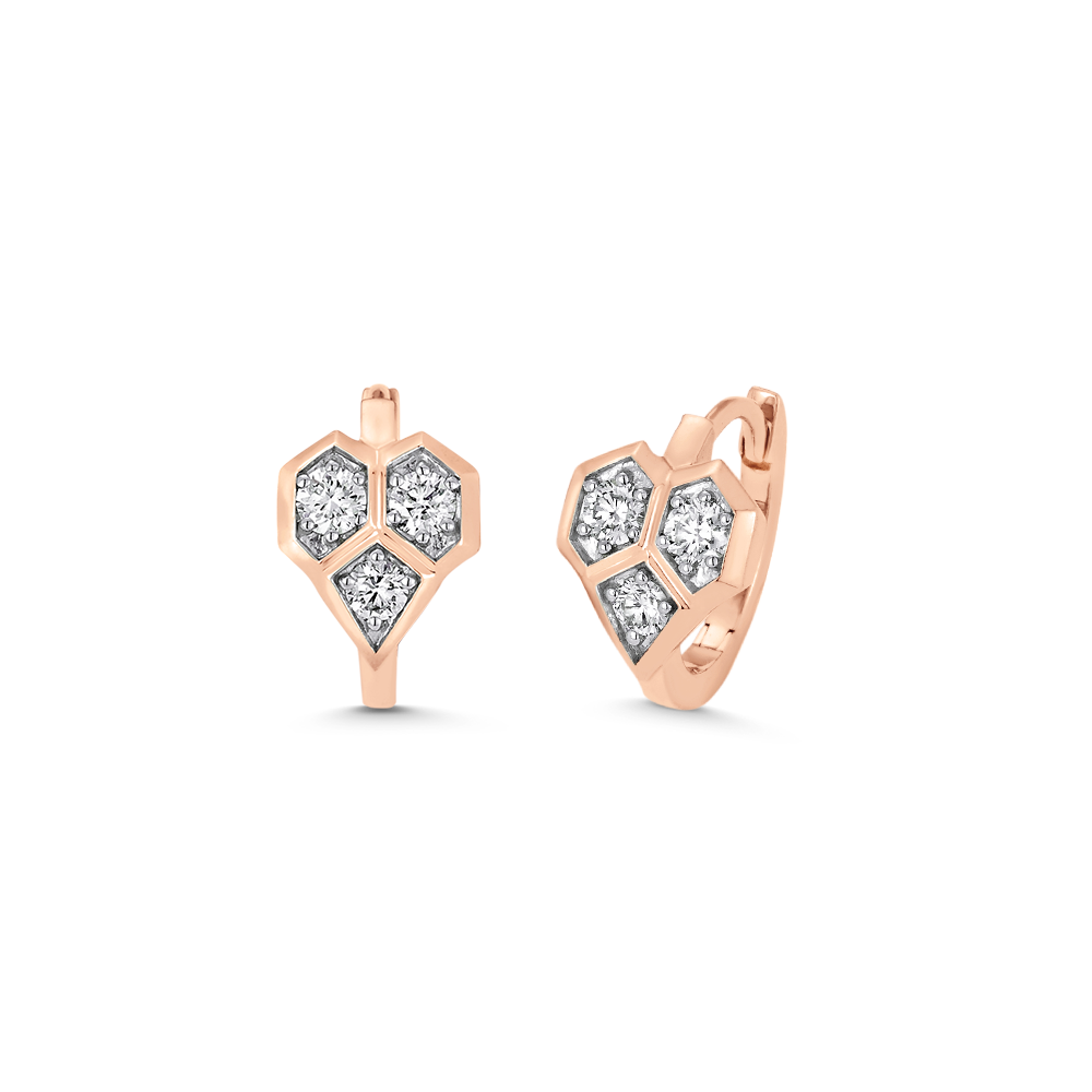 Honey Comb Gold and Diamond Heart Huggie Earrings