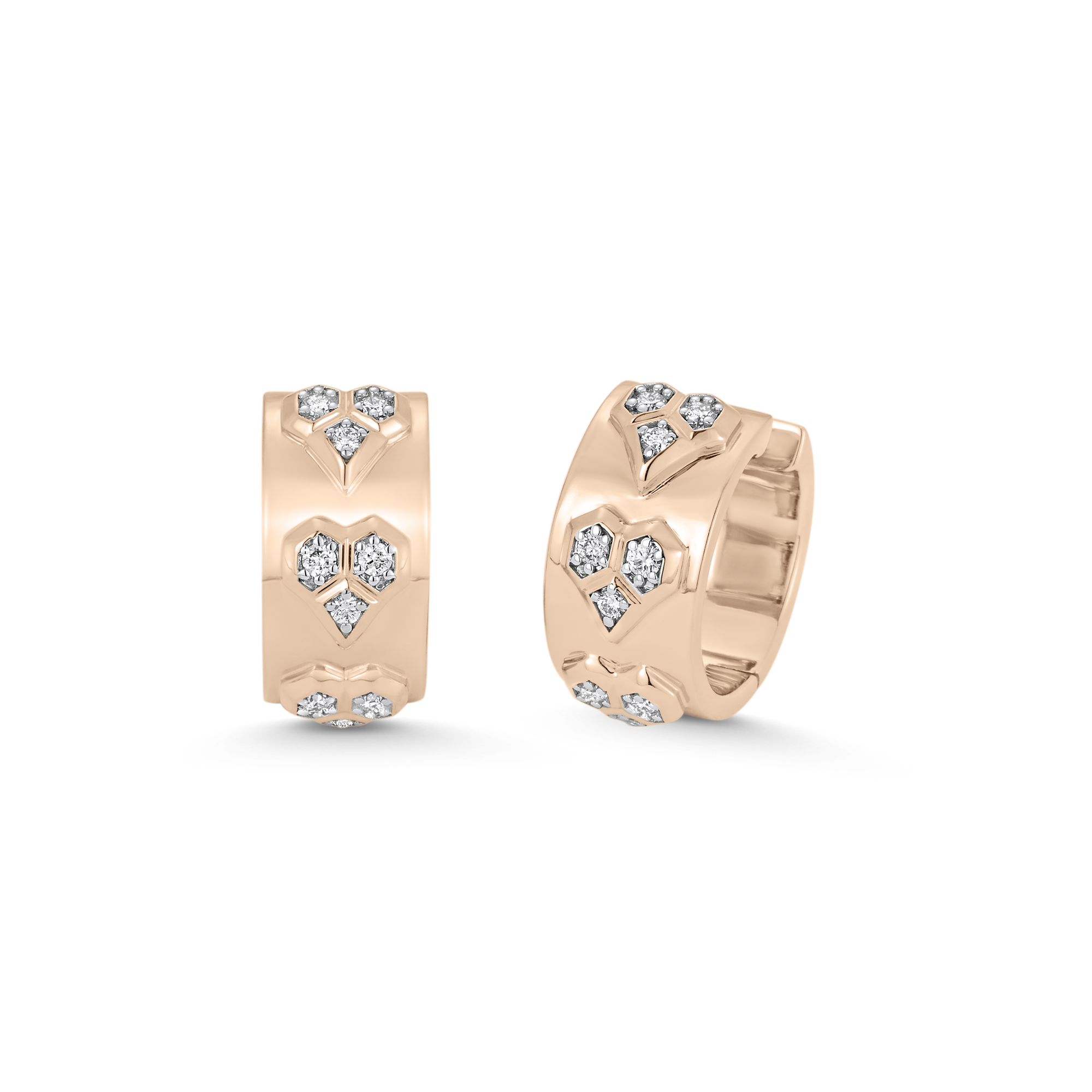 Honey Comb Gold and Diamond Heart Hoop Earrings