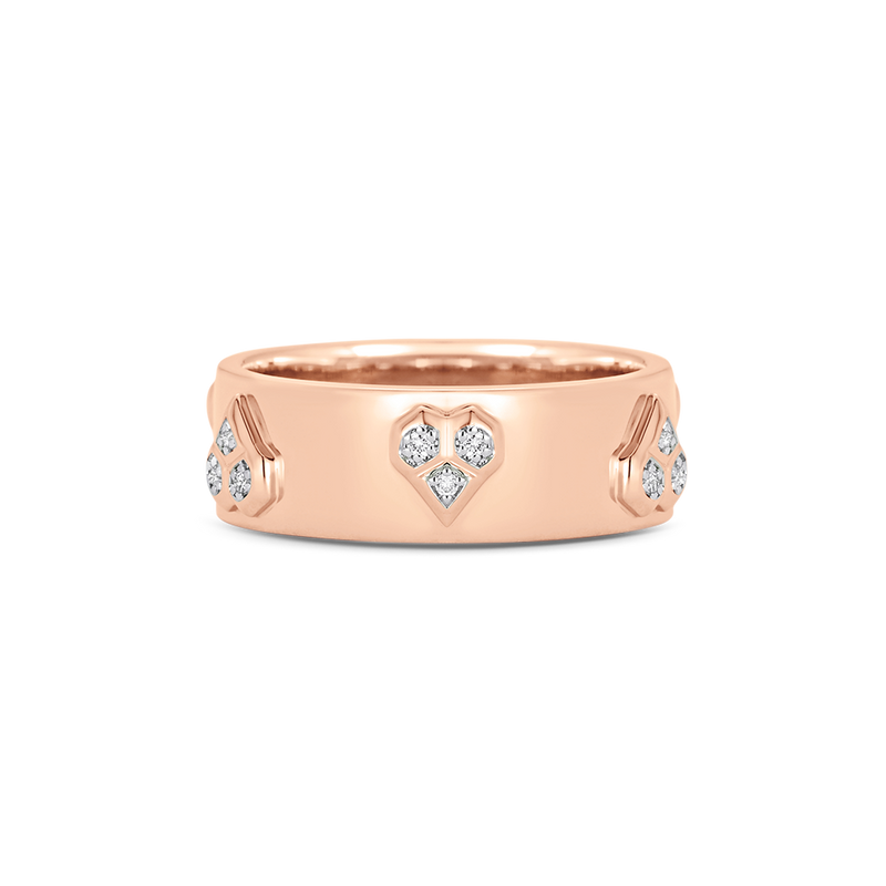 Honey Comb Gold and Diamond Heart Solid Ring