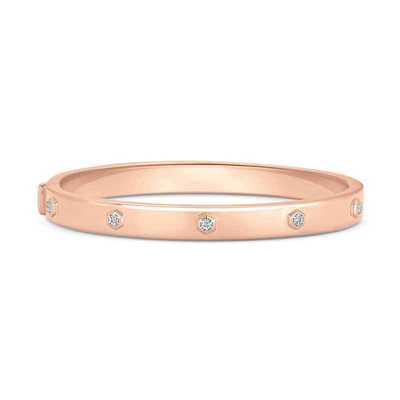 Honey Comb Gold and Diamond Solid Bangle